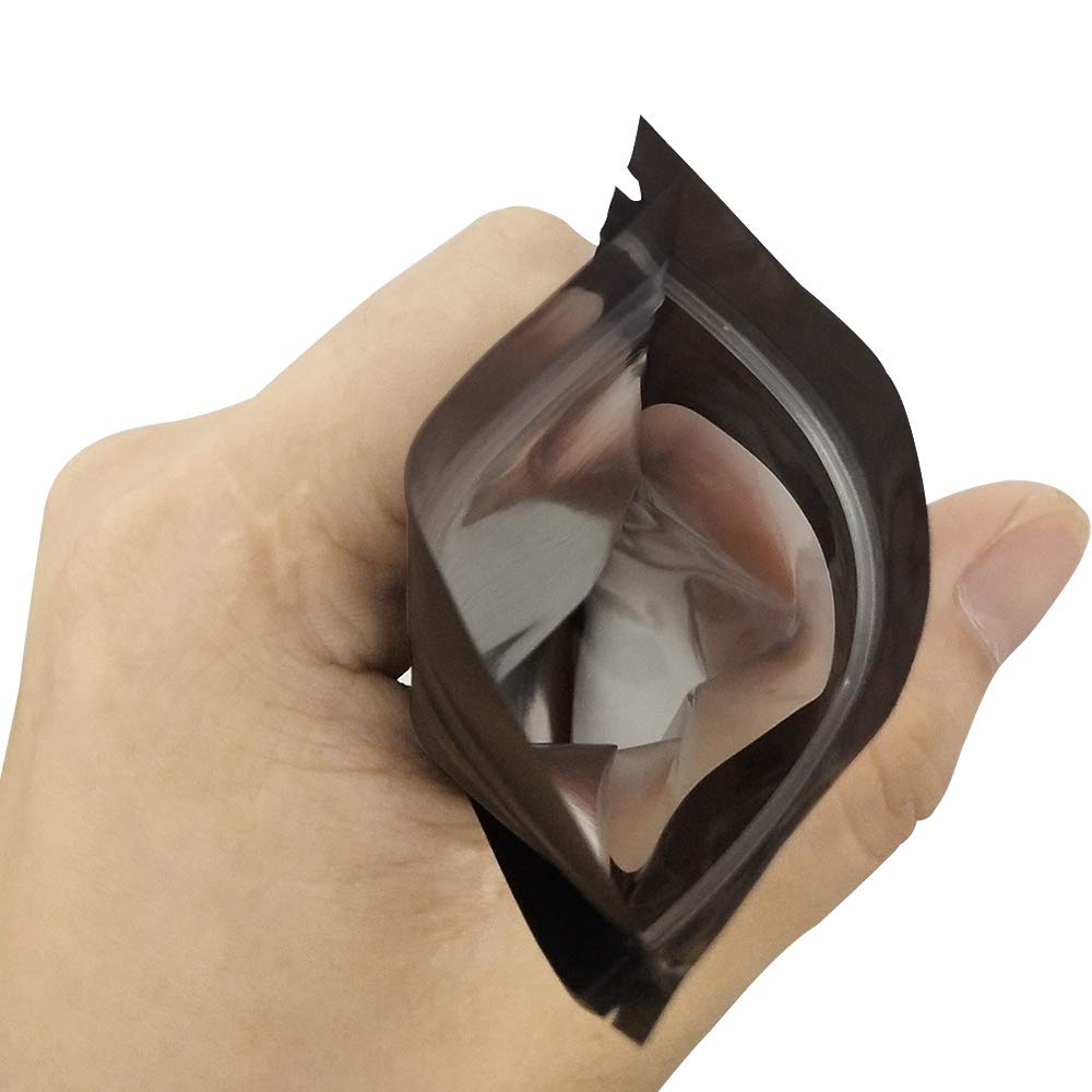 100 Pack Smell Proof Mylar Bags 3.3 x 5.1 Inch - Airtight Foil Pouch with Clear Window, Matte Black Flat Bags for Storage, Travel & Organization (Perfect for Food, Herbs, Jewelry & Small Items)