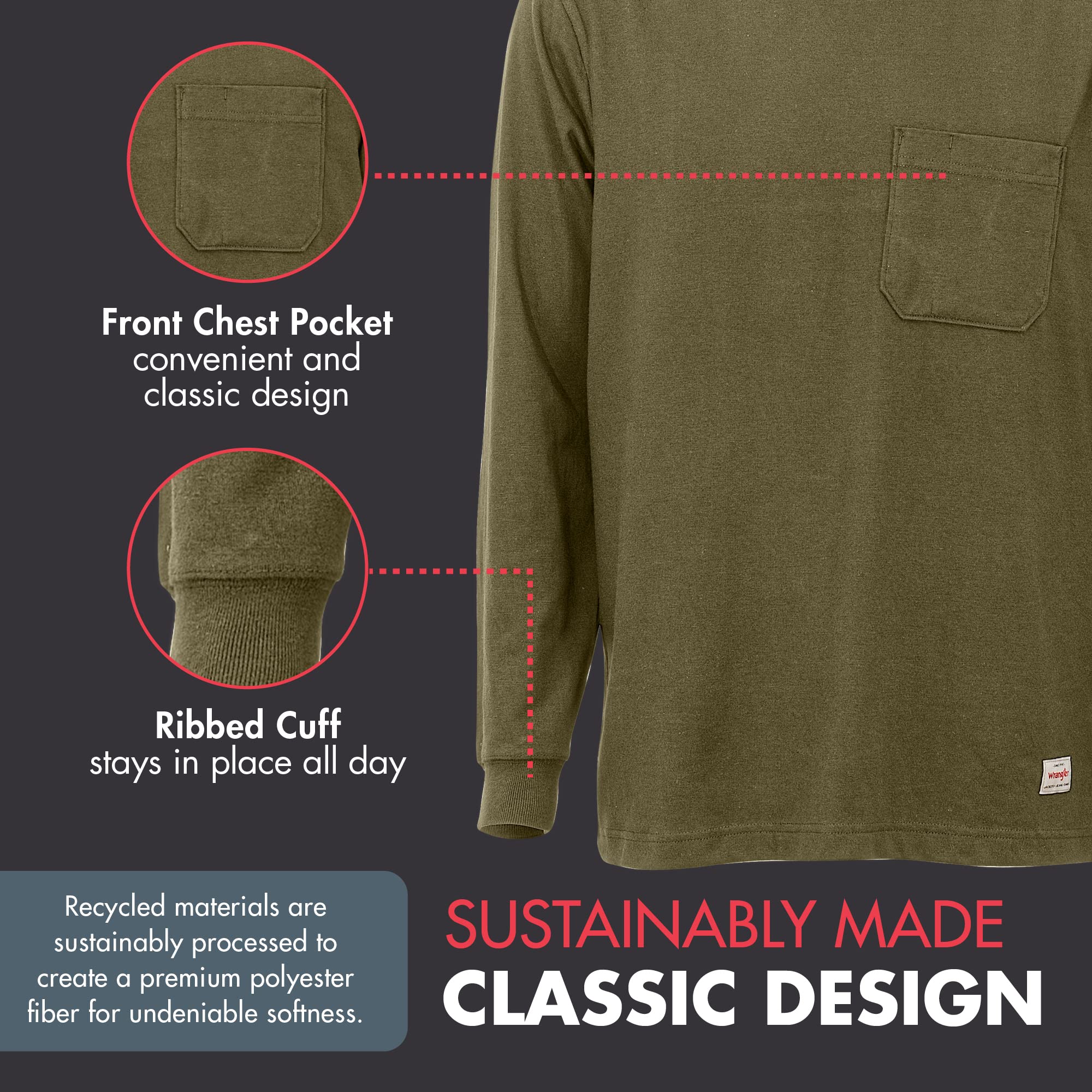 Wrangler Men's Long Sleeve Layering T-Shirt - Core Base Layer Tee for Cold Weather & Outdoor Activities | Hiking, Camping & Workwear Essential