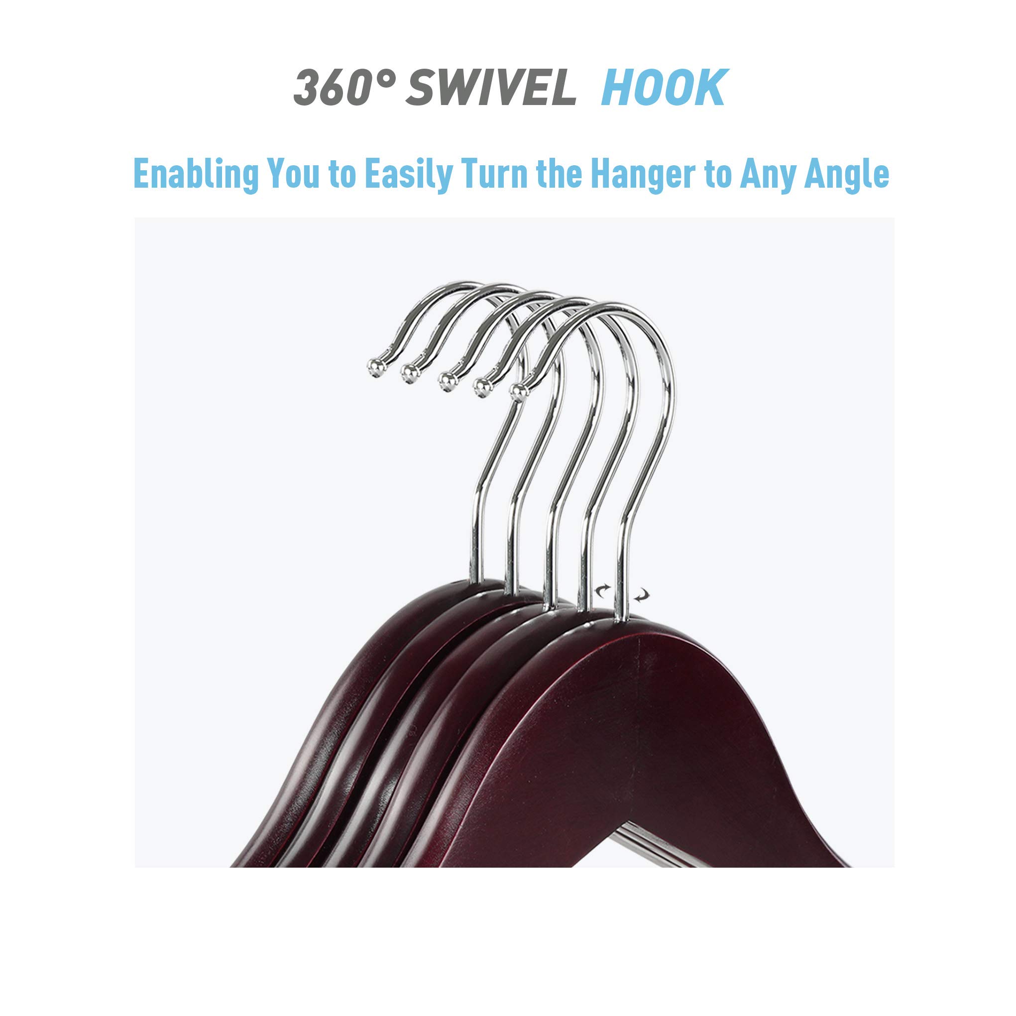 Premium Wooden Suit Hangers with Adjustable Metal Clips (20 Pack) - Solid Wood Clothes Hangers, 360° Swivel Hook, Retro Finish for Coats, Jeans & Blouses - Ideal for Closet Organization & Travel (Cherry CT28M20)