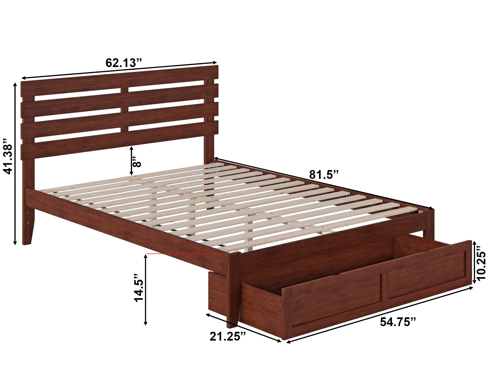 AFI Oxford Queen Size Platform Bed Frame with Foot Drawer Storage & USB Charging Station - Walnut Finish - Modern Bedroom Furniture for Small Spaces & Apartment Living