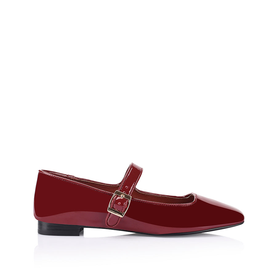 Eden Mary Jane Flats - Women's Comfortable Wine Red Patent Leather Ballet Shoes for Work, Office & Casual Wear
