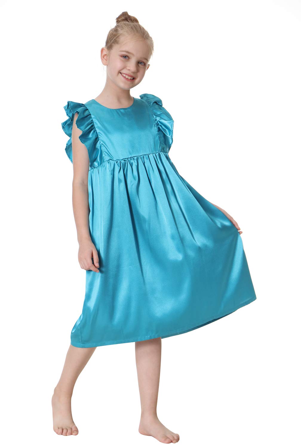 Silk Satin Girls Nightgowns - Cute Short Sleeve Pajama Sleepwear for Toddlers & Kids 3-12 Years | Soft Summer Nightdress for Bedtime & Sleepovers