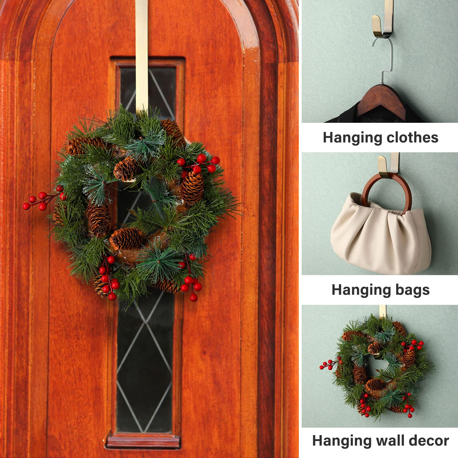 Zhehao 3-Piece Christmas Wreath Hangers - 14 Inch Over The Door Metal Hooks in Antique Bronze | Holiday Door Decor for Christmas, Thanksgiving & Seasonal Home Decoration