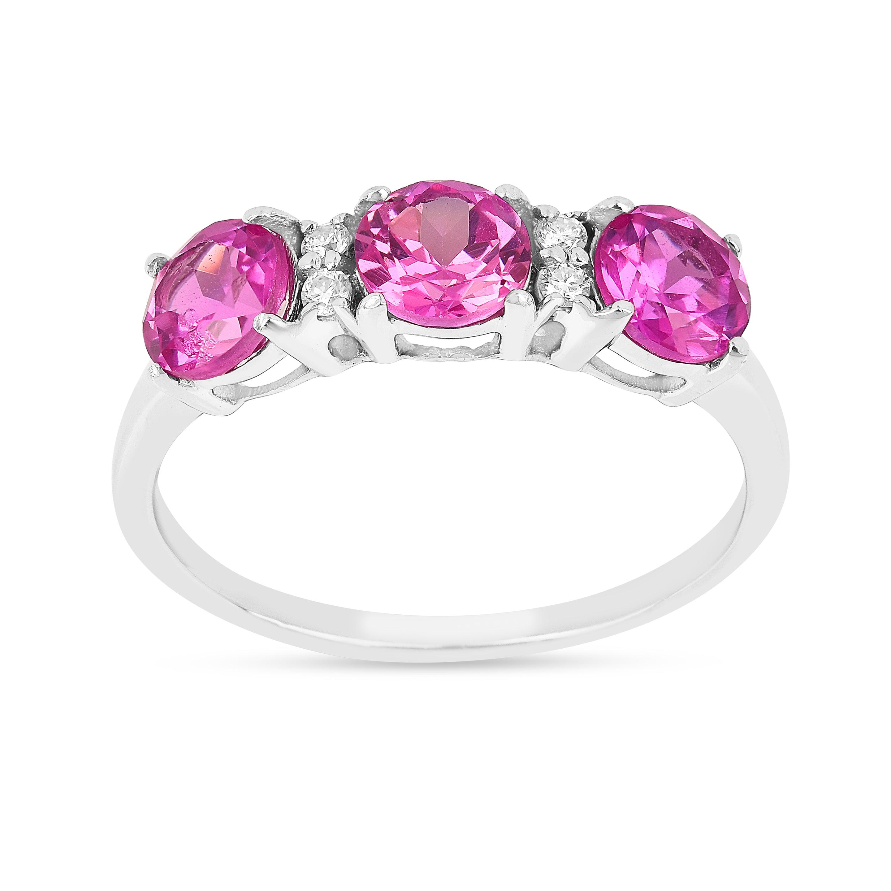 Exquisite Pink Sapphire Three Stone Ring - 14K Gold Engagement Jewelry for Women | Perfect for Anniversaries, Proposals & Special Occasions