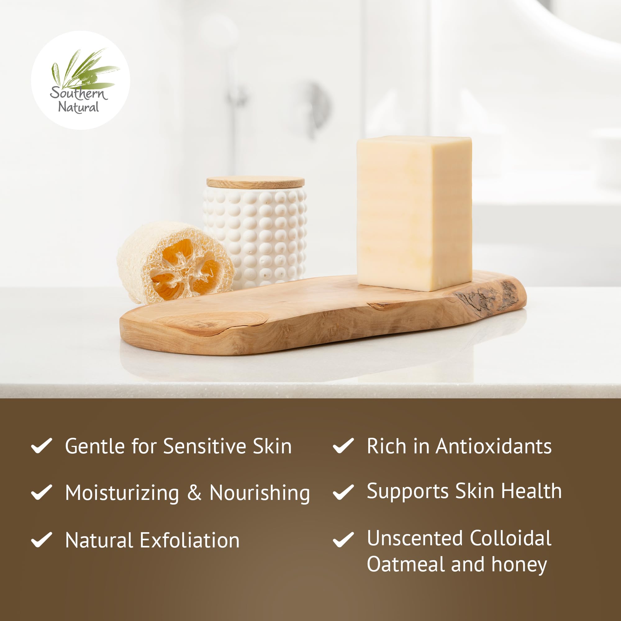 Southern Natural Oatmeal Soap Bar (3 Pack) - Unscented Goat Milk Soap with Colloidal Oatmeal & Honey for Dry, Sensitive Skin - Fragrance Free Cleanser - Gentle Moisturizing for Face & Body - Perfect for Eczema & Dermatitis Relief