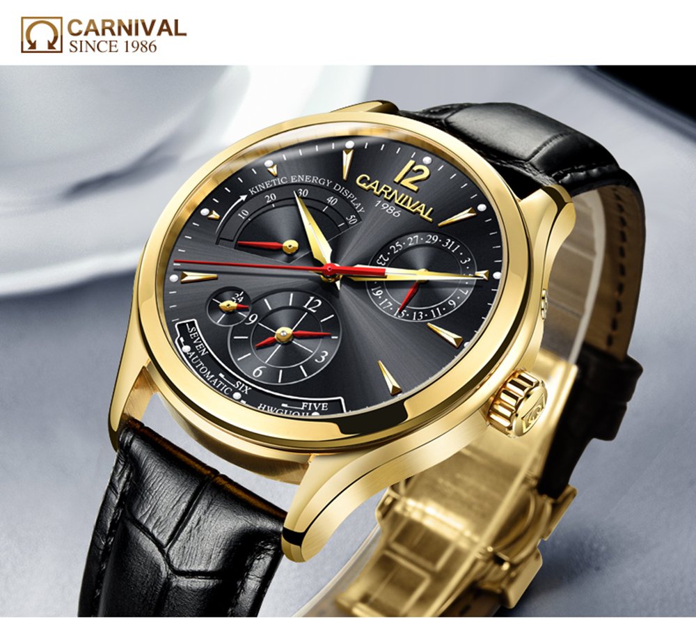 Men's Automatic Kinetic Watch with Sapphire Glass - Stainless Steel Case, Waterproof Leather Strap, Black Dial - Perfect for Business, Casual & Outdoor Activities
