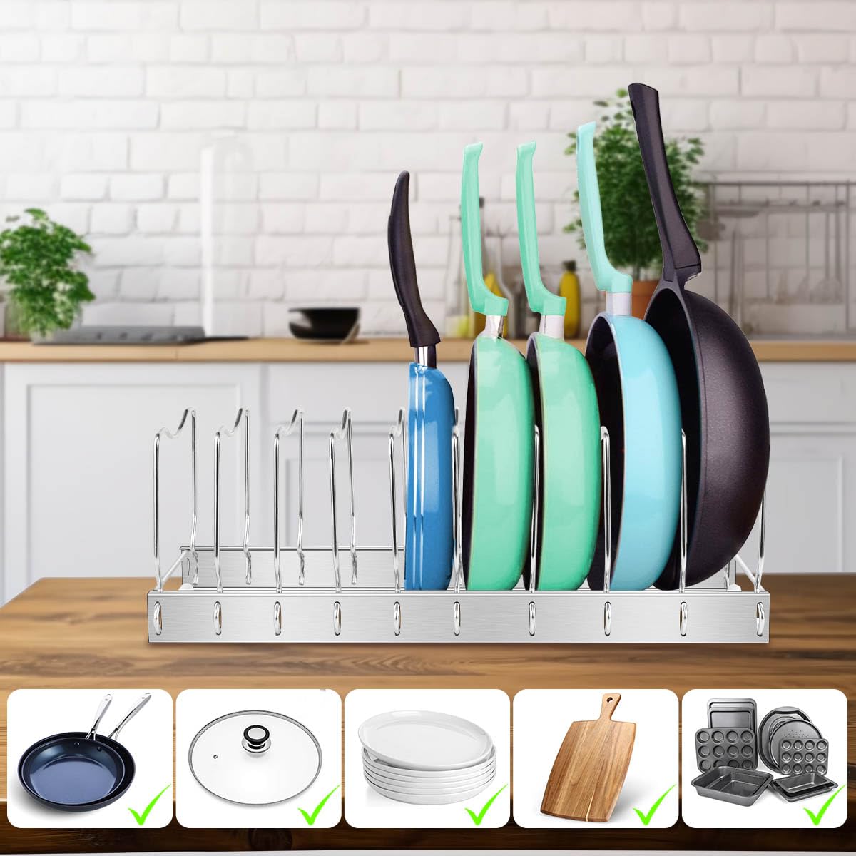 Adjustable and Detachable Kitchen Cabinet Organizer - Pots and Pans Storage Rack for Cutting Boards & Cooking Utensils (1 Pack) - Perfect for Small Space Kitchen Organization and Clutter-Free Cooking
