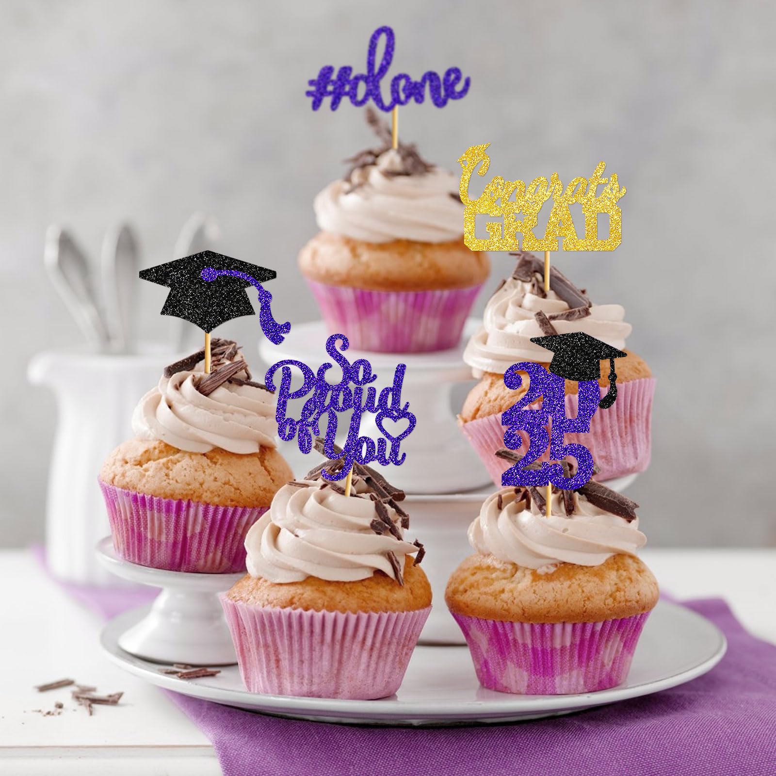 40Pcs Graduation Cupcake Toppers 2025 - Purple Class of 2025 Decorations, Graduation Party Supplies, Cake Picks for Graduation Ceremony & Celebration - Perfect for Graduation Parties, School Events & Dessert Decorations