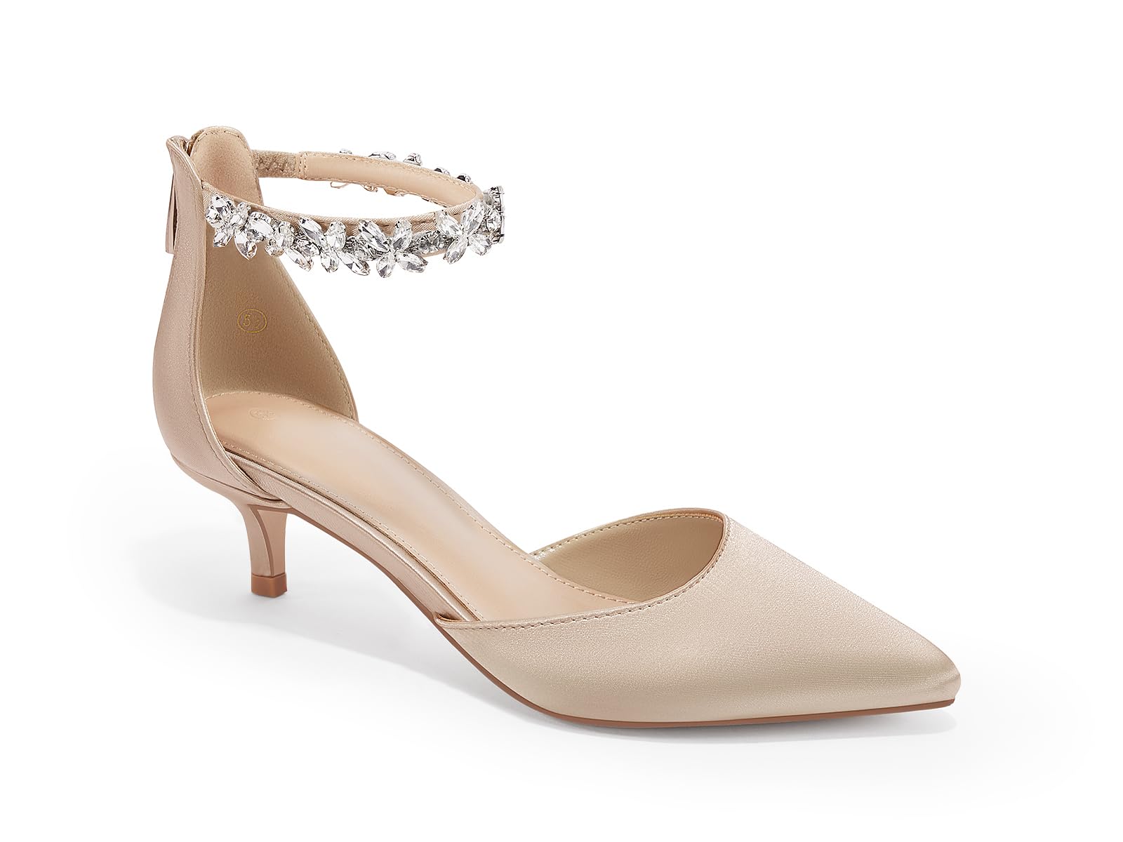 Elegant Rhinestone Wedding Shoes for Women - Pointed Toe Low Kitten Heels Bridal Pumps | Perfect for Brides, Evening Parties & Special Occasions