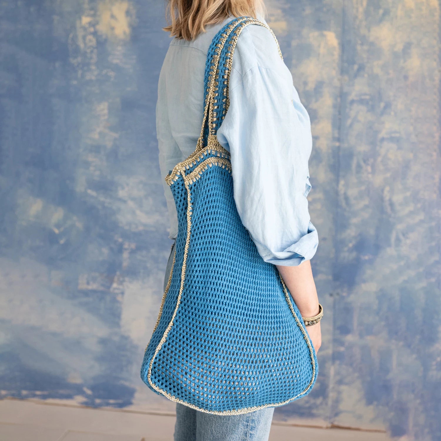 Handmade Crochet Tote Bag for Women - Stylish Eco-Friendly Beach Bag, Grocery Shopping & Daily Use - Cotton Yarn Knitted Purse with Long Straps