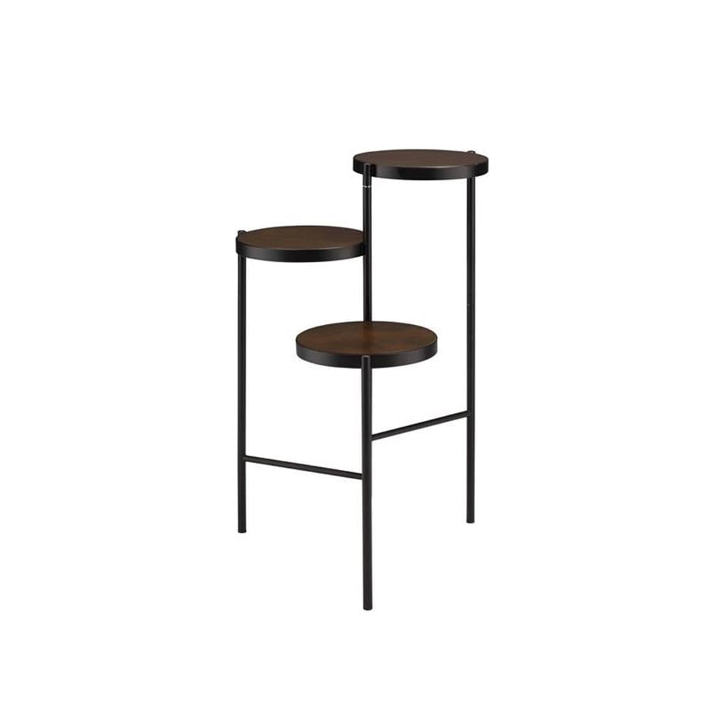 BOWERY HILL Modern Walnut & Black Plant Stand - Indoor Outdoor Home Decor for Living Room, Patio, Garden
