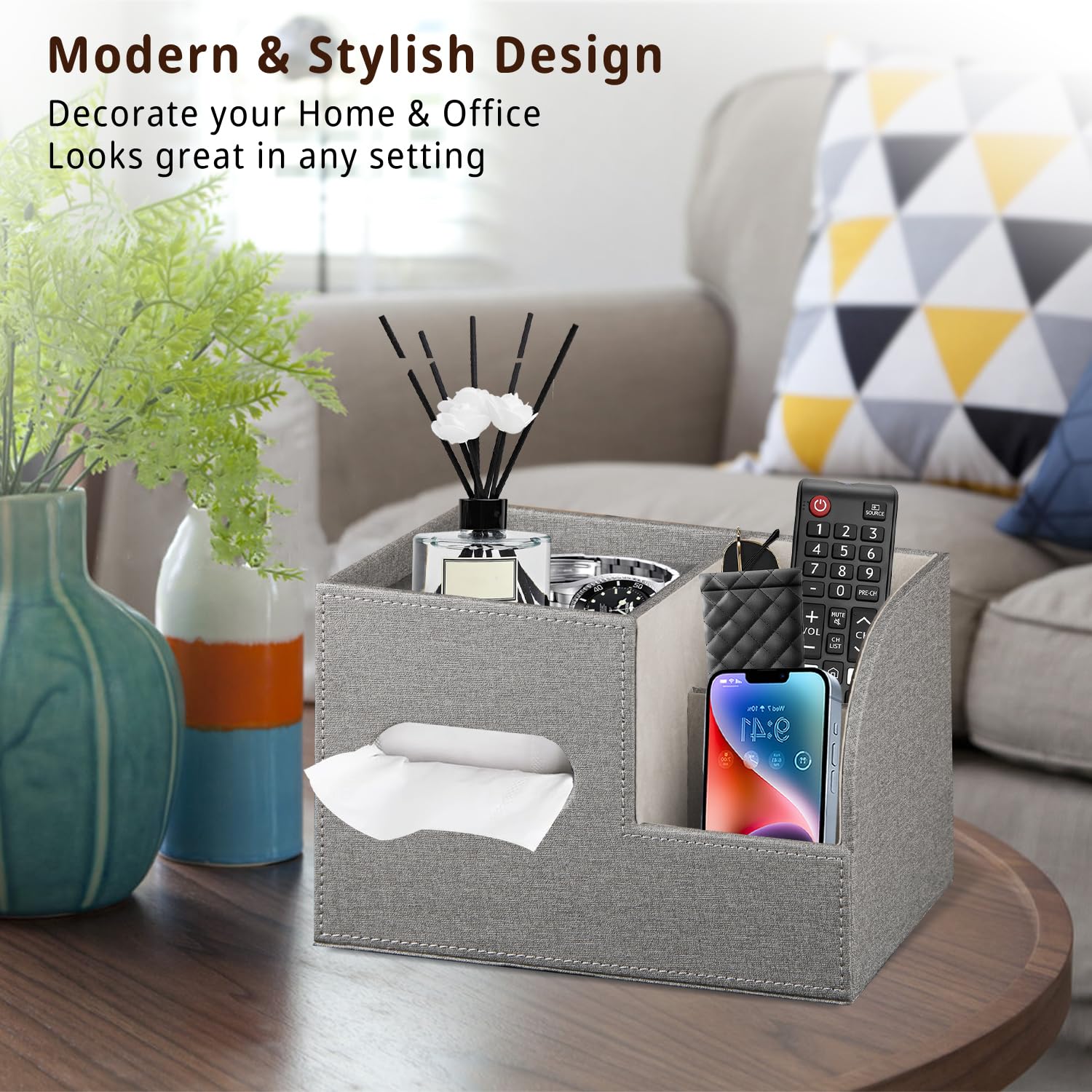 Square Tissue Box Cover with Storage Tray - Modern Decorative Cube Tissue Holder & Remote Control Organizer for Bathroom, Vanity, Nightstand - Perfect for Home & Office Use