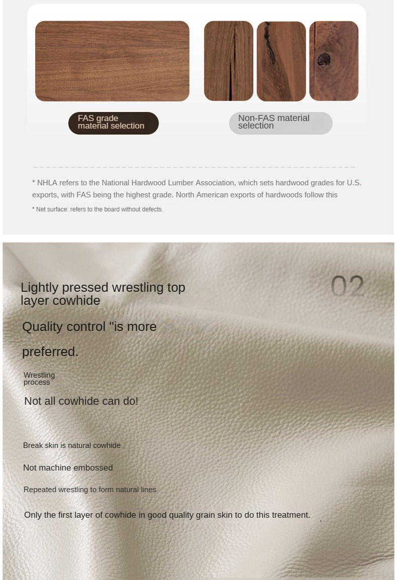 Luxury Black Walnut Solid Wood Bed with Genuine Italian Leather Headboard - Soft Upholstered Bed Frame for Master Bedroom, Guest Room & Modern Home Decor