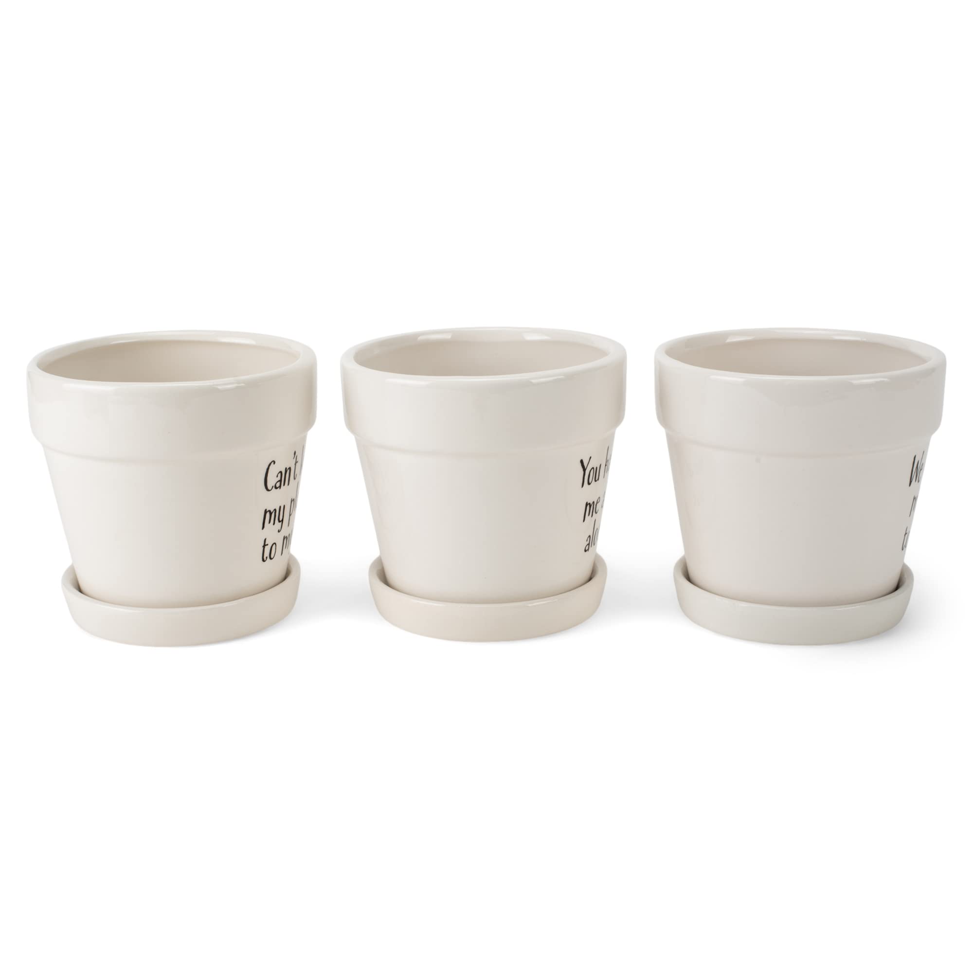 3-Pack White Ceramic Plant Pots with Saucers - 4