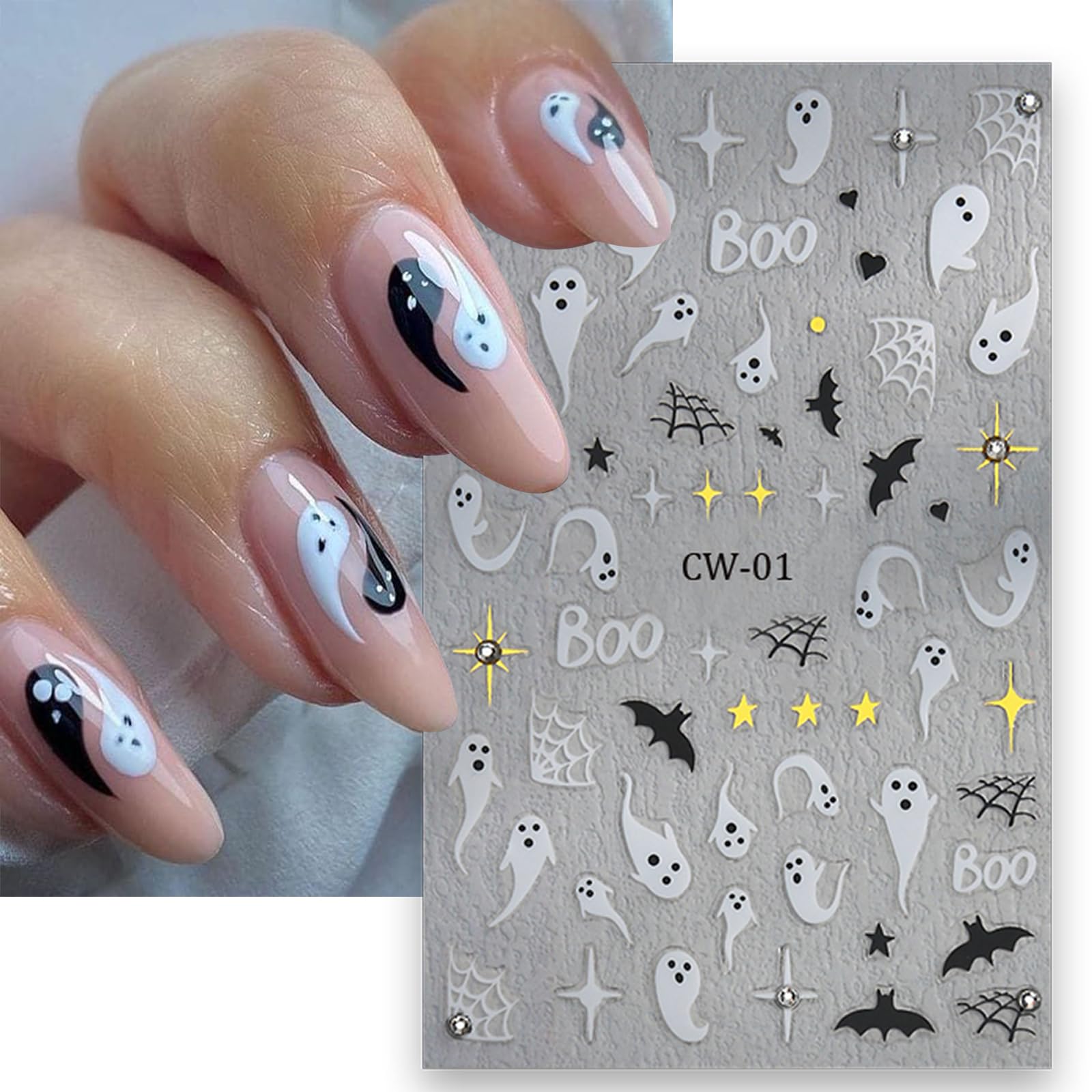 5D Ghost Nail Stickers - Halloween Nail Art Decals for Women, Party & Manicure
