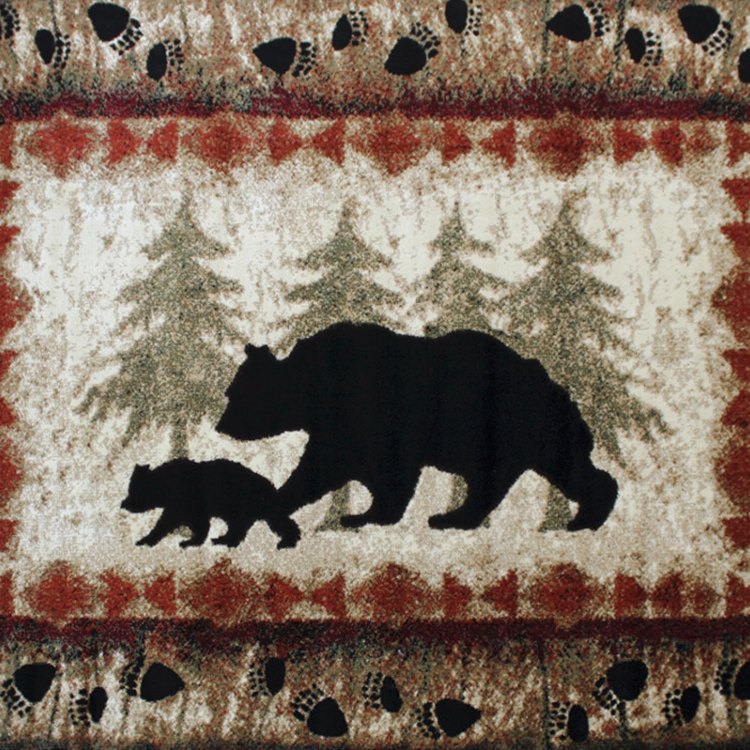 8' x 10' Rustic Lodge Wandering Black Bear and Cub Area Rug with Jute Backing - Cozy Cabin Decor for Living Room, Bedroom & Lodge Style Homes