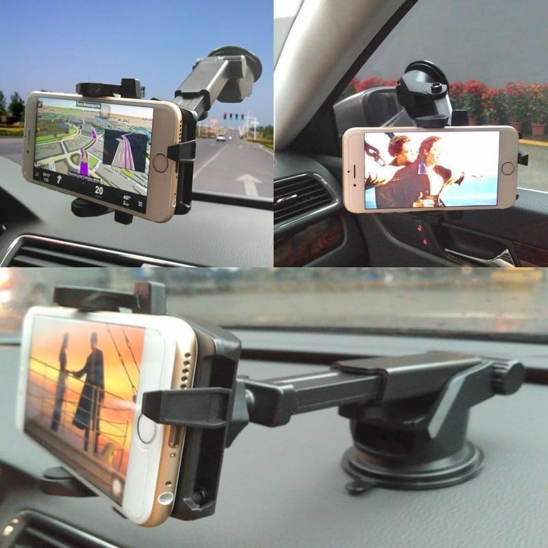 360° Universal Suction Cup Car Phone Holder - Windshield & Dashboard Mount for iPhone, Android Smartphones - Perfect for GPS Navigation, Hands-Free Driving & Road Trips