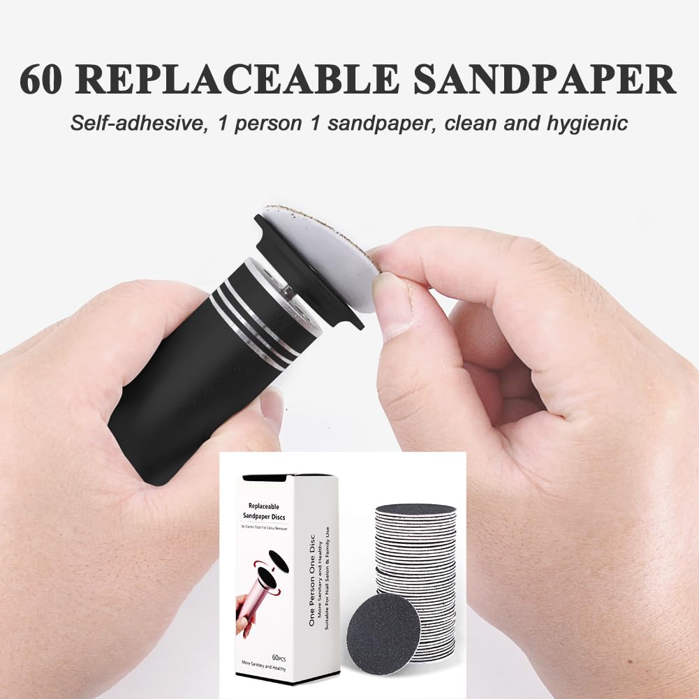 Professional Electric Callus Remover for Feet - Adjustable Speed Foot File & Pedicure Tool with 60 Replaceable Sandpaper Pads - Black | Perfect for Home Pedicure, Dead Skin Removal & Soft Smooth Feet Care