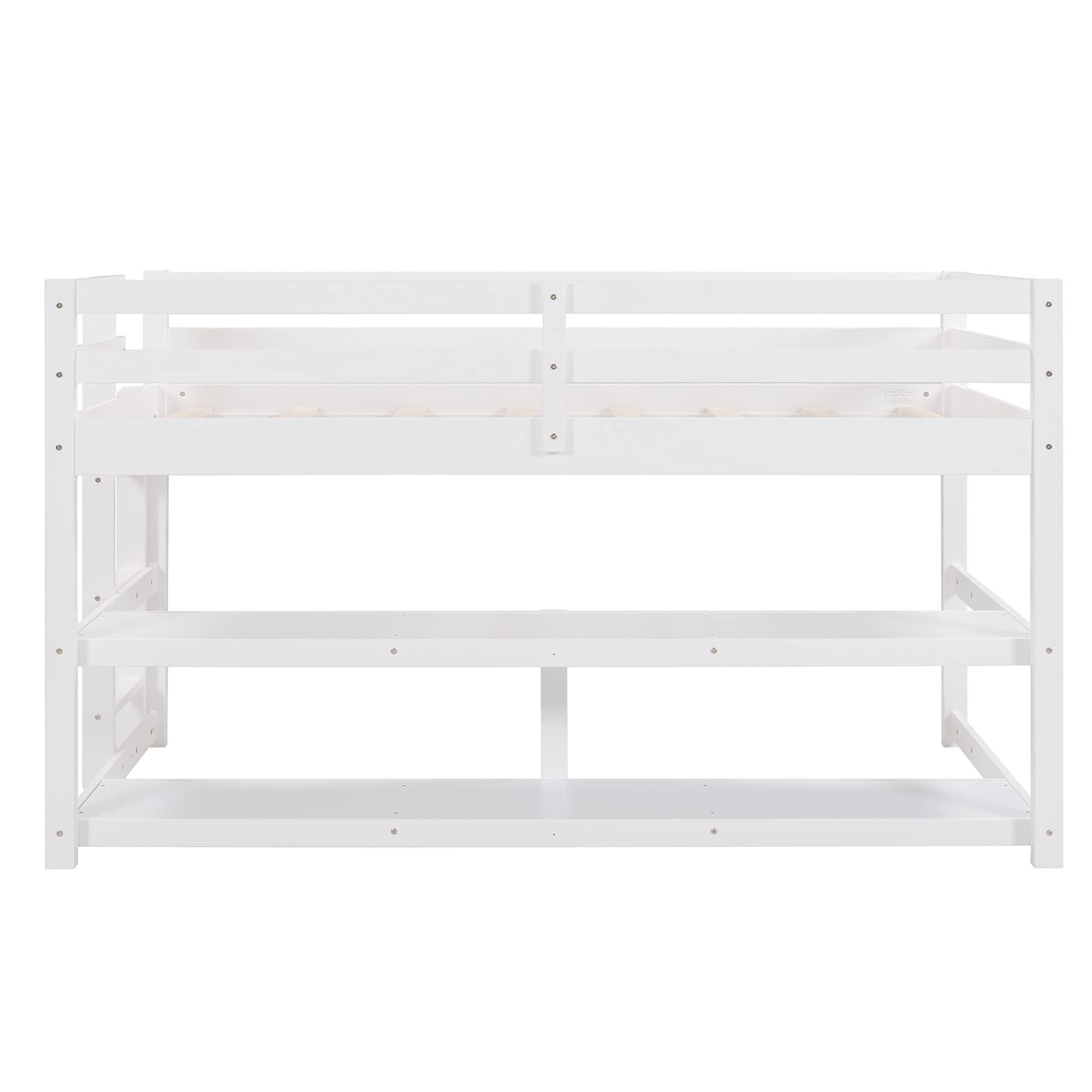 **LZ LEISURE ZONE Twin Size Wood Loft Bed with Shelves – Sturdy Low Loft Bed Frame for Kids & Teens – No Box Spring Needed – Perfect for Small Spaces & Dorm Rooms (White, Twin Loft)**