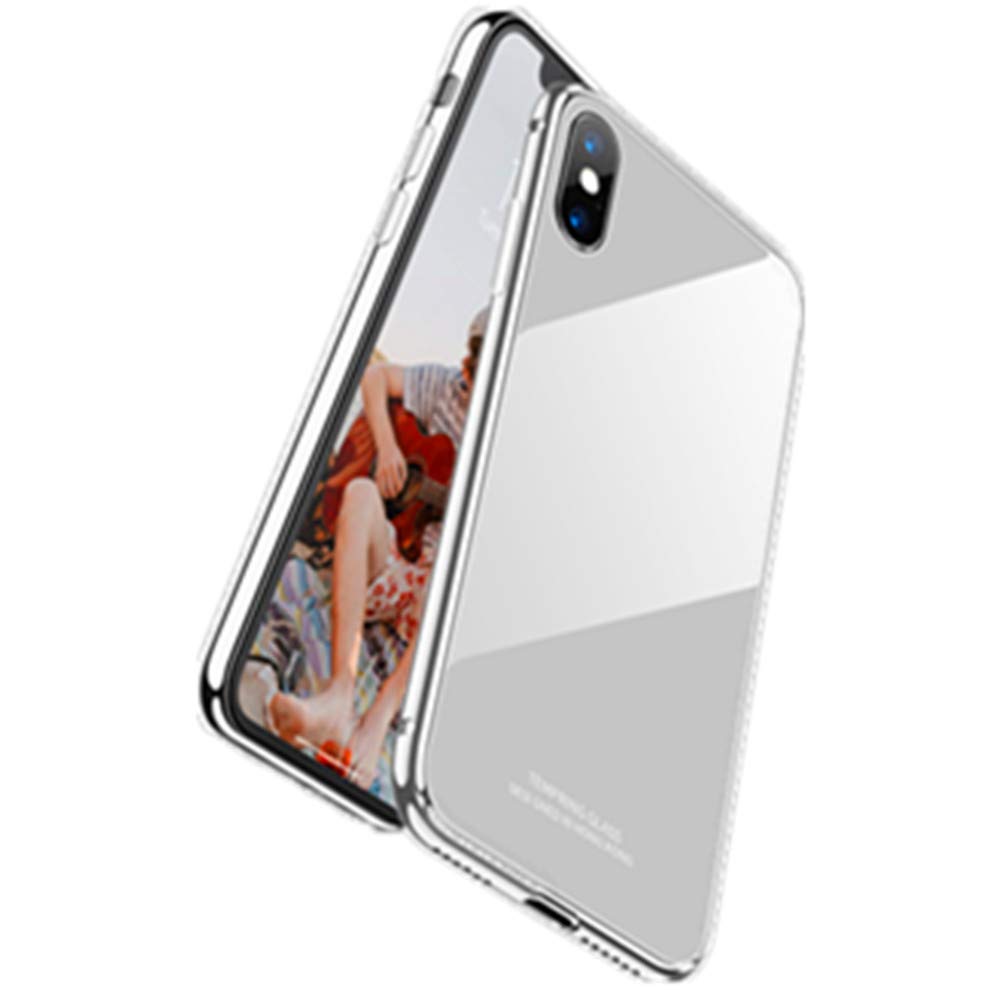 Premium iPhone Xs Max Case with Wireless Charging Support - Metal Hybrid Bumper & 9H Tempered Glass Back Cover | Slim Protective Case for Apple iPhone Xs Max (Cool Silver) | Perfect for Work, Travel & Everyday Use