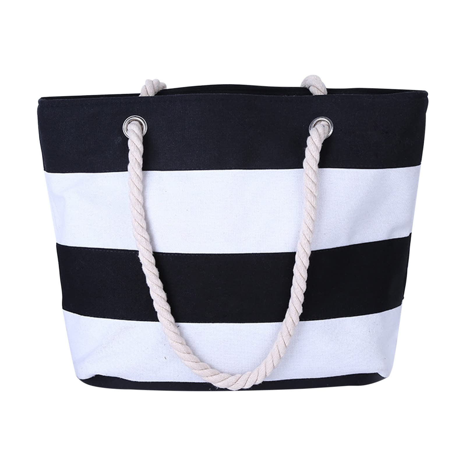 Comigeewa Striped Beach Tote Bag for Women - Large Reusable Grocery Shoulder Bag with Zipper Pocket - Perfect for Summer Vacation, Poolside, Shopping & Travel Accessories