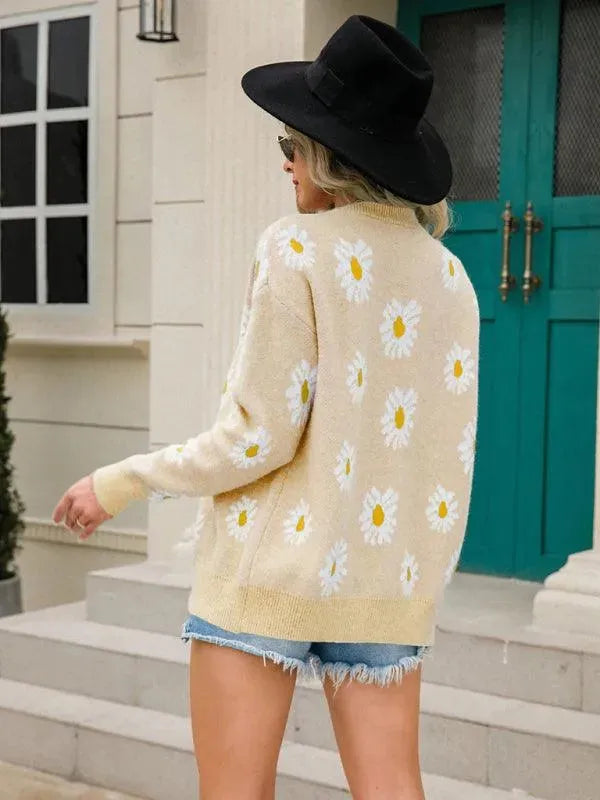 Daisy Knitted Women's Cardigan Sweater - Soft Lightweight Open Front Long Sleeve Wrap Cover Up for Fall Winter Fashion, Office, Date Night & Casual Outfits