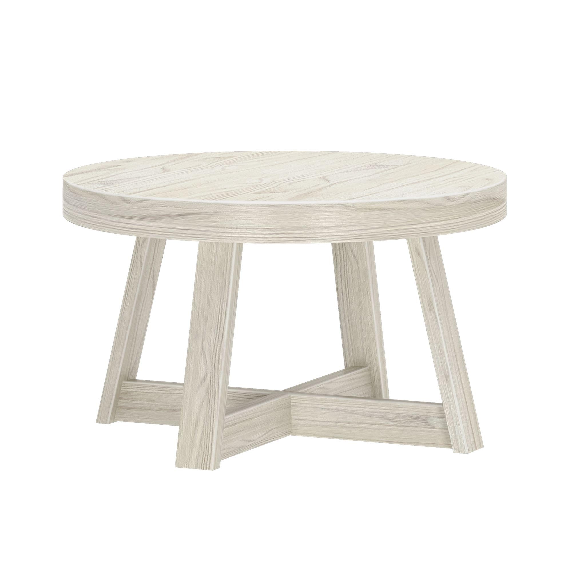 Plank+Beam 30 Inch Round Farmhouse Coffee Table - Classic White Sand Wirebrush Finish, Small Space Living Room Center Table for Apartments, Dorms & Cozy Homes | Perfect for Coffee, Books & Decor Display