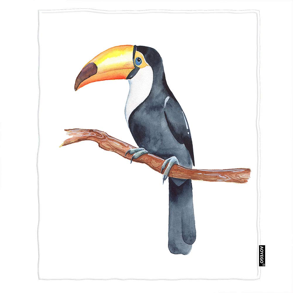 Premium King Size Flannel Throw Blanket 60x80 Inch - Tropical Toucan Bird on Tree Branch Design in Black & White - Soft Cozy Blanket for Sofa, Bed, Couch - Perfect Gift for Women & Men - Ideal for Living Room Decor, Camping, Picnics & Winter Warmth