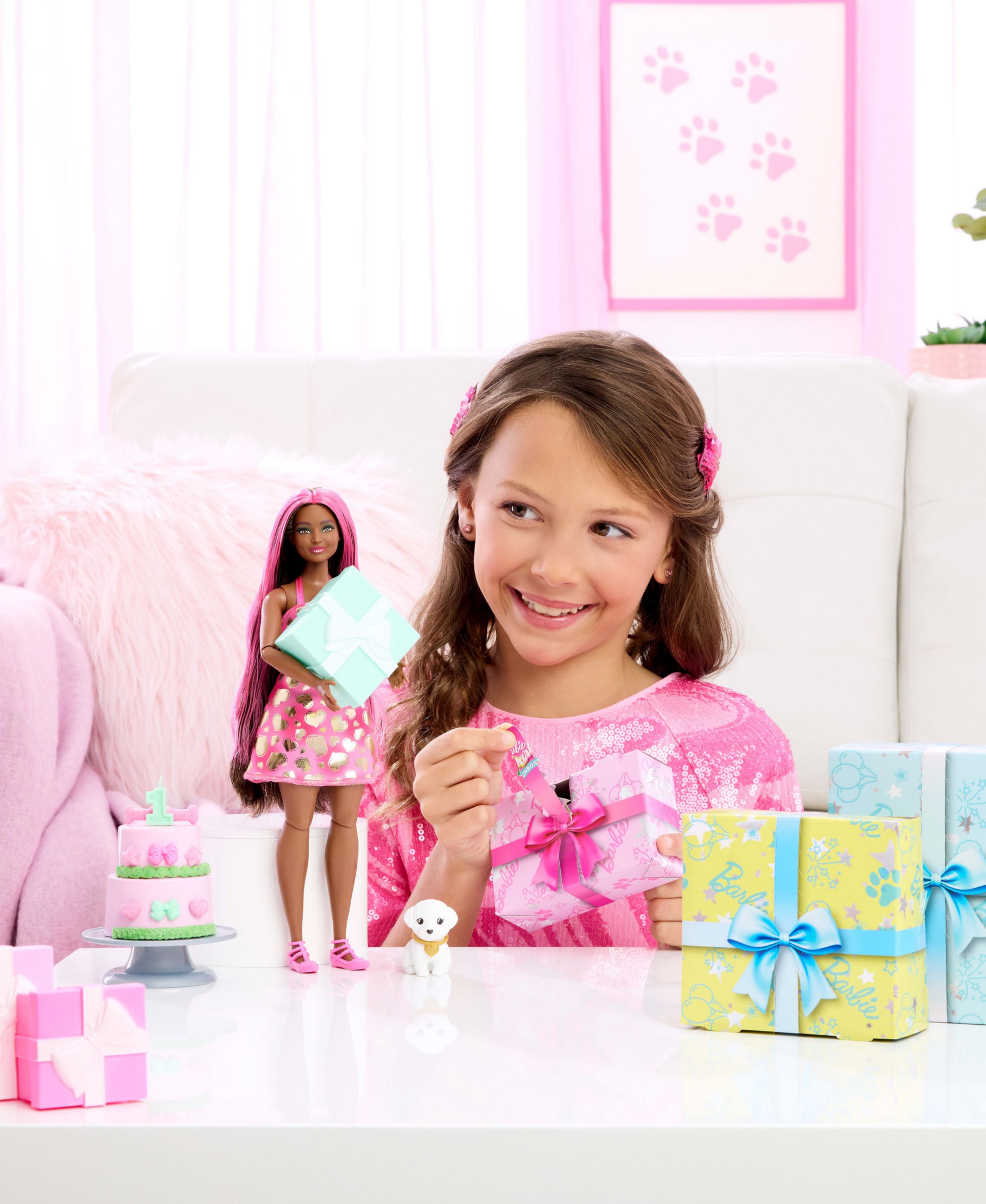 Barbie Party Unboxed Pet Birthday Series Doll & Accessories - Shimmerin’ Hearts Set for Girls Birthday Gifts & Playtime Fun | Perfect for Pretend Play, Collecting & Party Decorations
