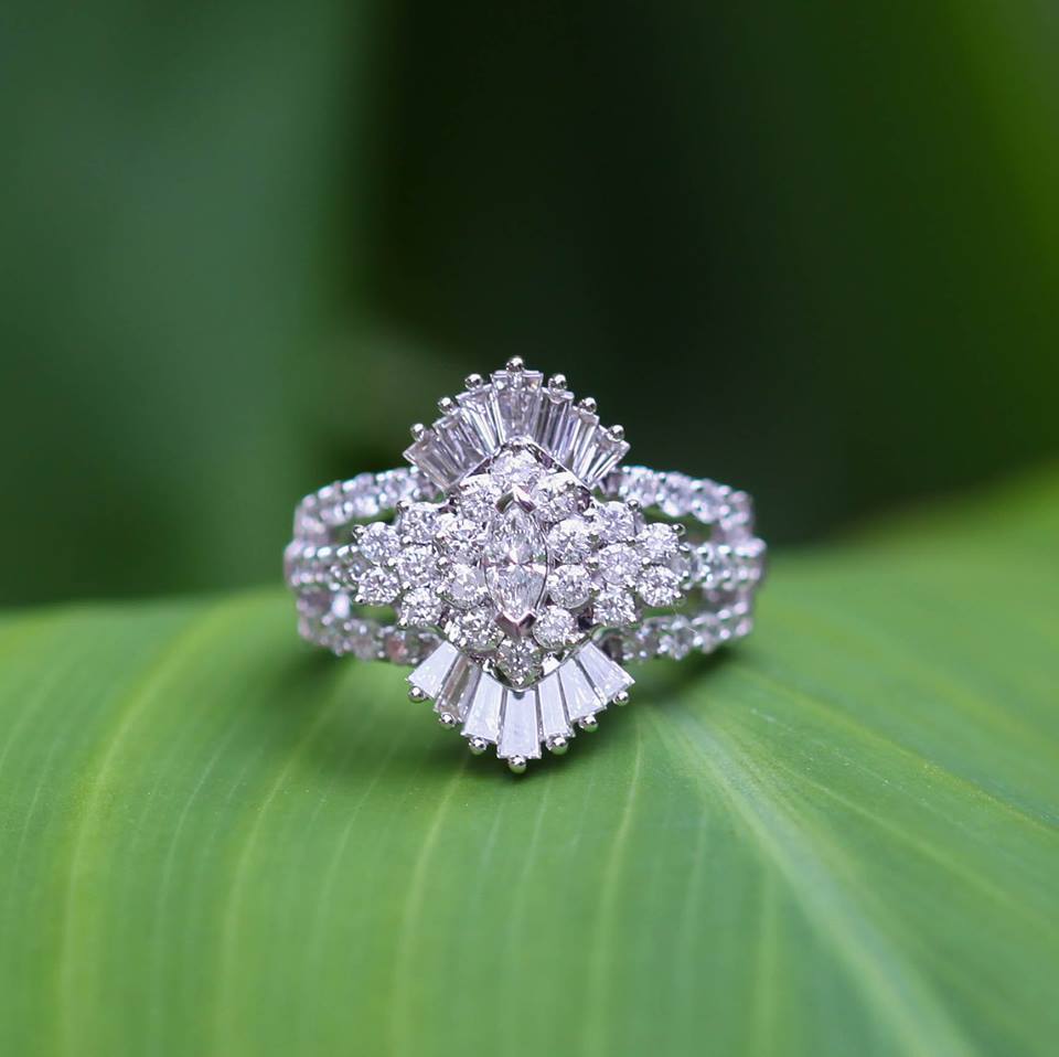 14K White Gold Diamond Ring with 2.00 Carat Marquise Cut Center Stone & Side Stones - Elegant Engagement, Wedding, or Anniversary Jewelry Gift
