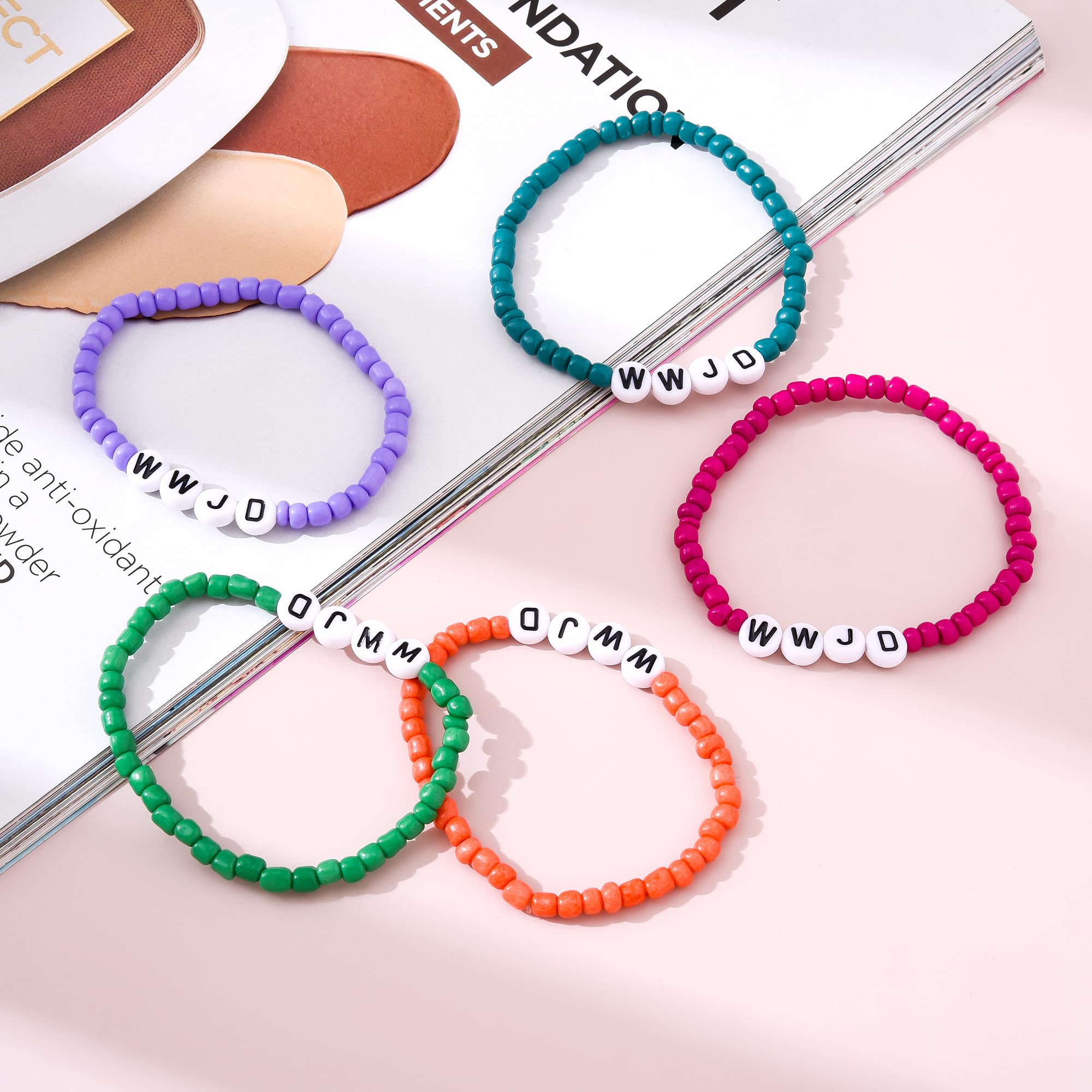 HANRESHE 7pcs WWJD Bracelets for Women - What Would Jesus Do Beaded Christian Bracelets Set - Inspirational Religious Jewelry for Church, Bible Study & Daily Faith Wear