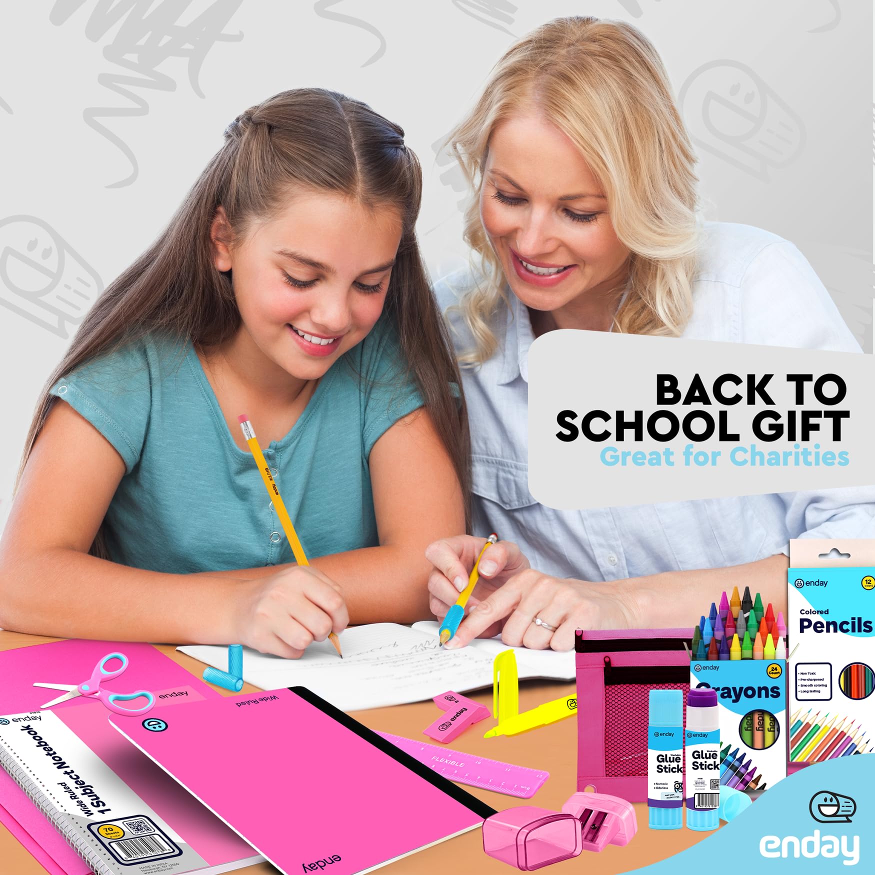 Enday Premium 71-Piece Back to School Supplies Kit for Kids - Pink School Supply Box for Grades K-5, High-Quality Classroom Essentials for Boys & Girls - Perfect for Kindergarten, Homeschooling & Classroom Organization