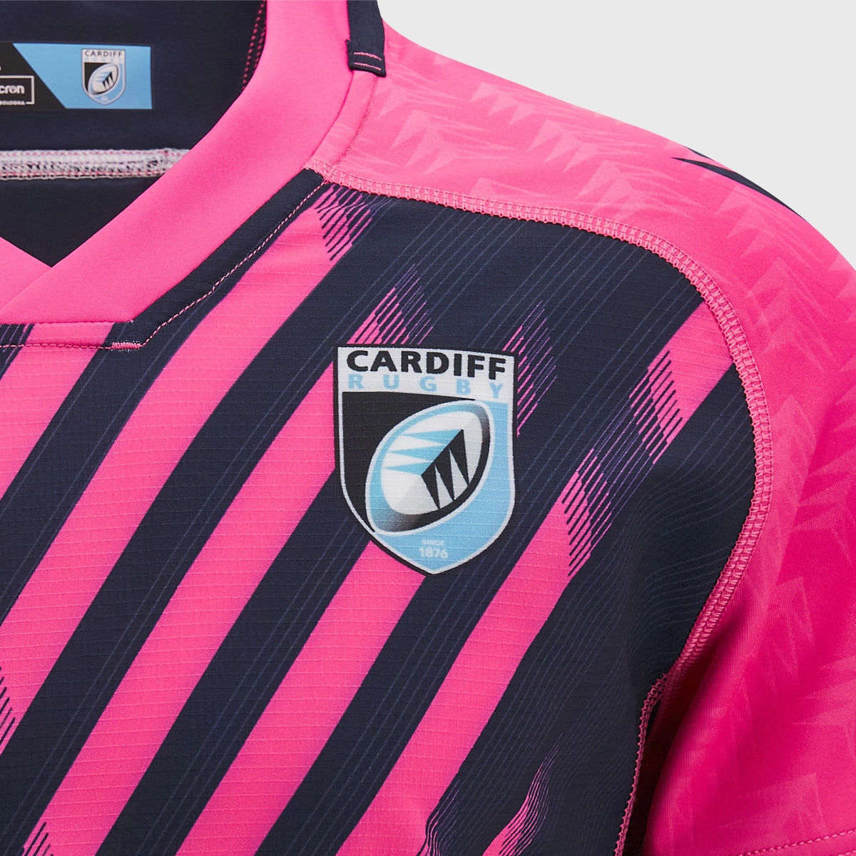 Cardiff Rugby Training Shirt for Men - Breathable Macron Jersey in Navy/Pink - Perfect for Rugby Practice, Gym Workouts & Casual Wear