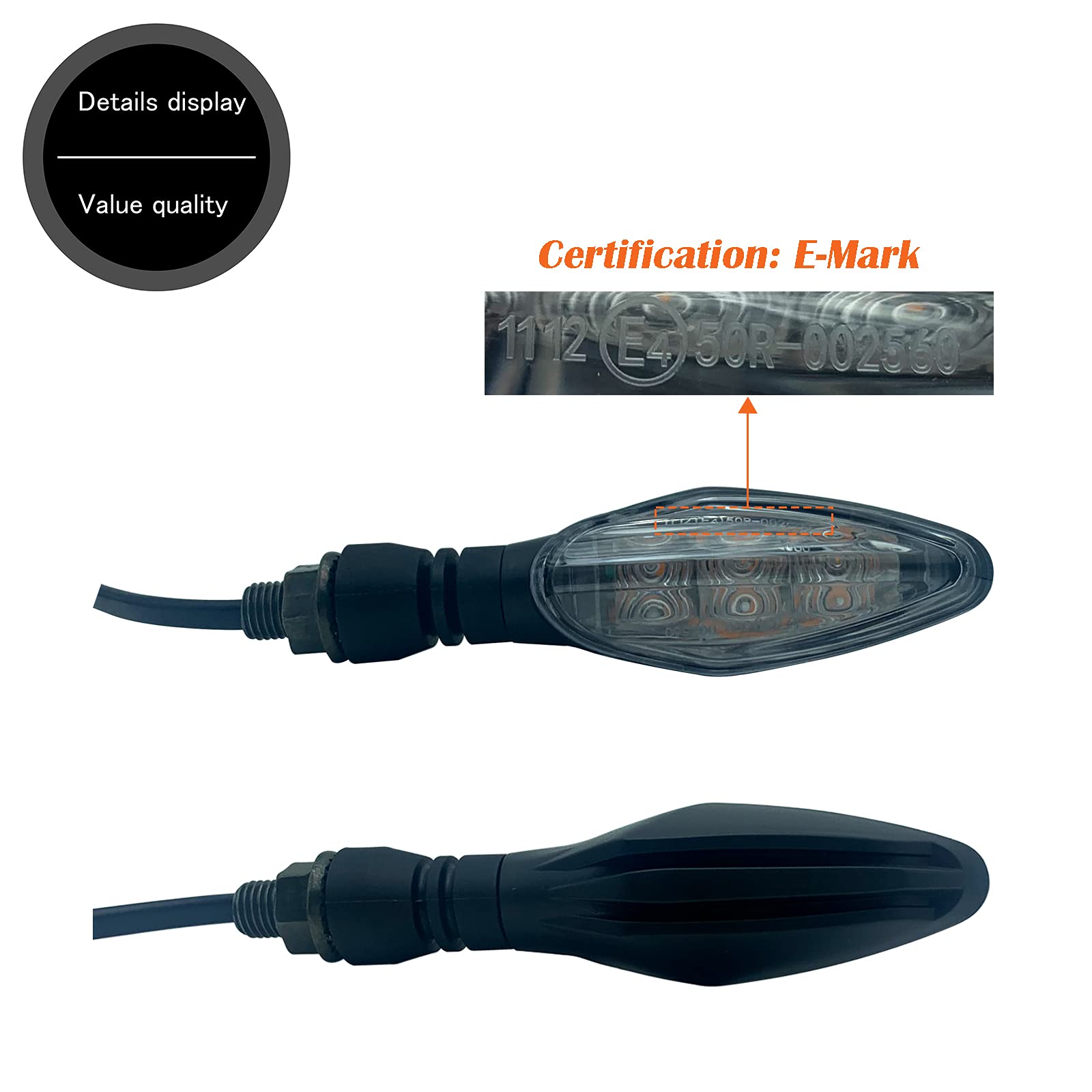 Bright LED Turn Signal Lights for Motorcycles - E-MARK Certified, High Visibility 12V DC Motorcycle Accessories - Perfect for Night Riding and Safety Enhancement