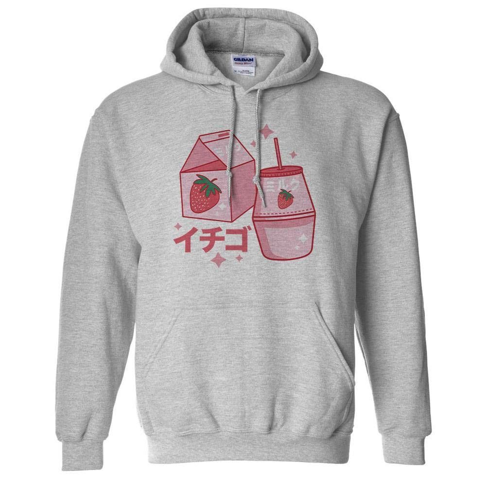 TeesAndTankYou Cute Strawberry Milk Hoodie Sweatshirt - Unisex Pullover for Women & Men | Soft Cotton Casual Wear for Street Style, Lounge & College Fashion