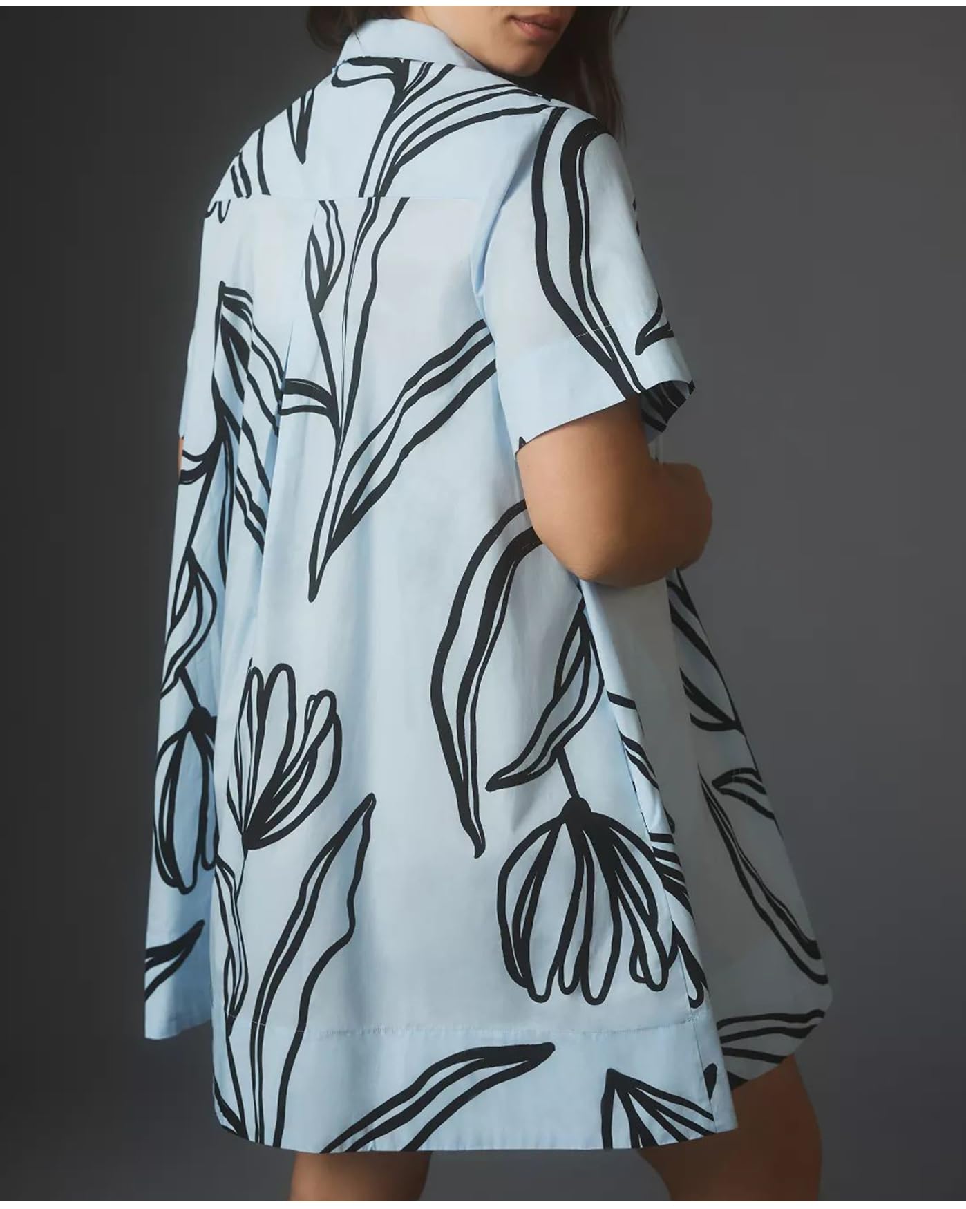 Women's Floral Short Sleeve Button Up Mini Dress - A-Line Swing Tunic with Collar | Casual Summer Outfit, Beach Cover Up, Office Wear & Date Night Dress