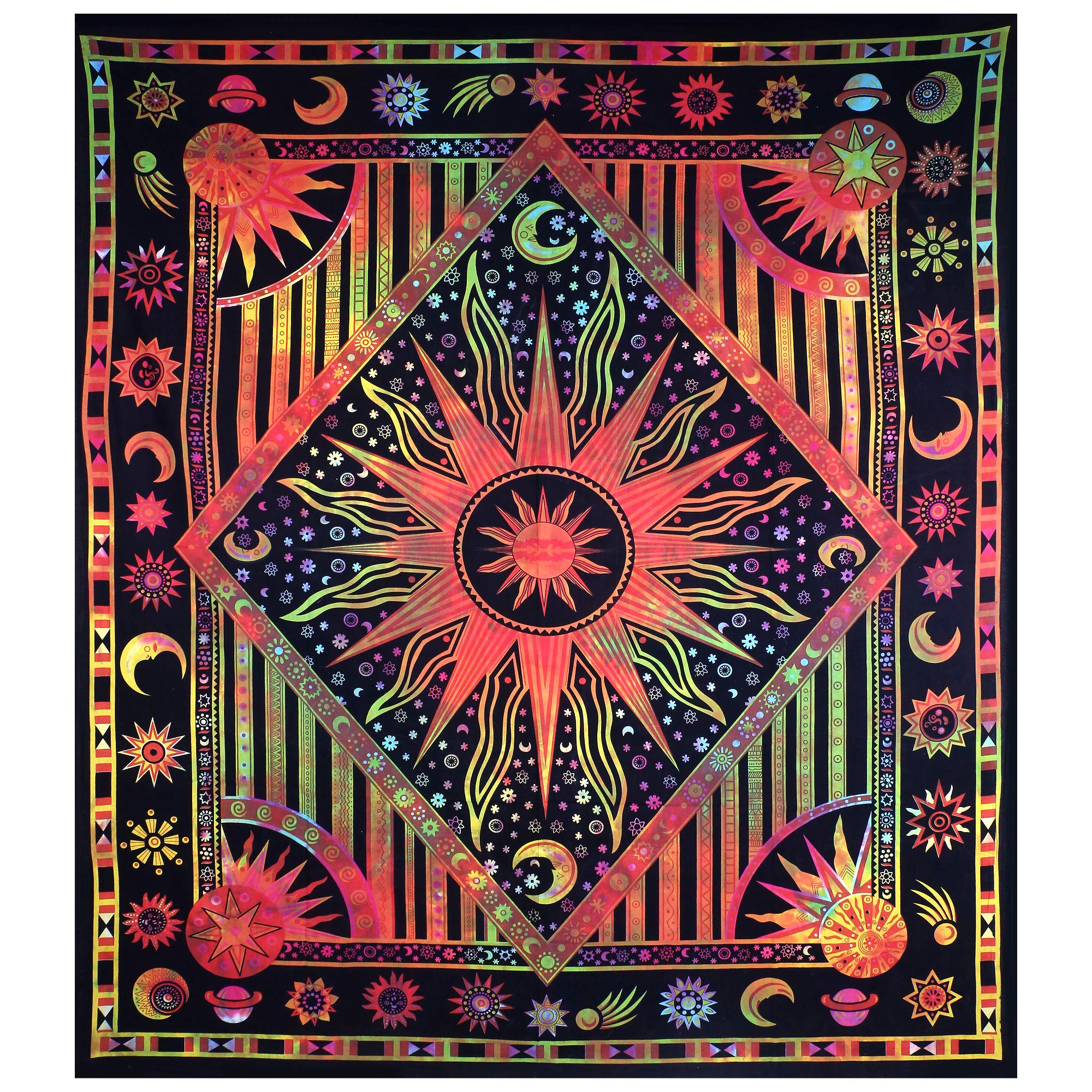 Celestial Tie Dye Tapestry - Moon Star Boho Wall Hanging for Bedroom & Dorm Decor