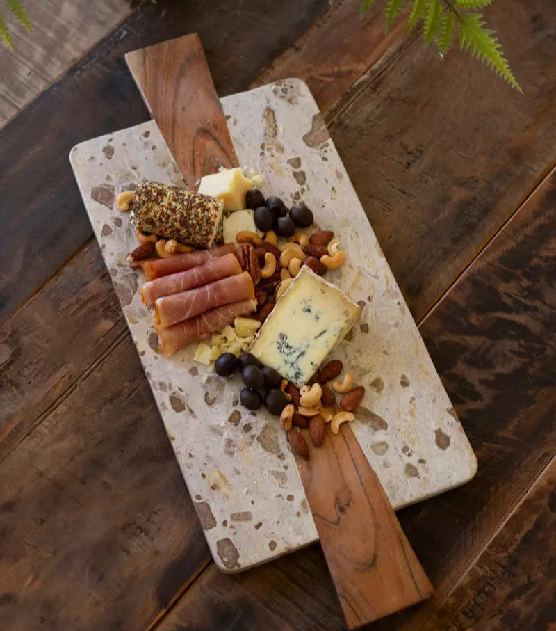 Premium Marble & Acacia Wood Cheese Board Set - Elegant Charcuterie Serving Tray for Entertaining, Wine Pairing & Gourmet Appetizers - Perfect for Dinner Parties, Weddings & Holiday Gatherings