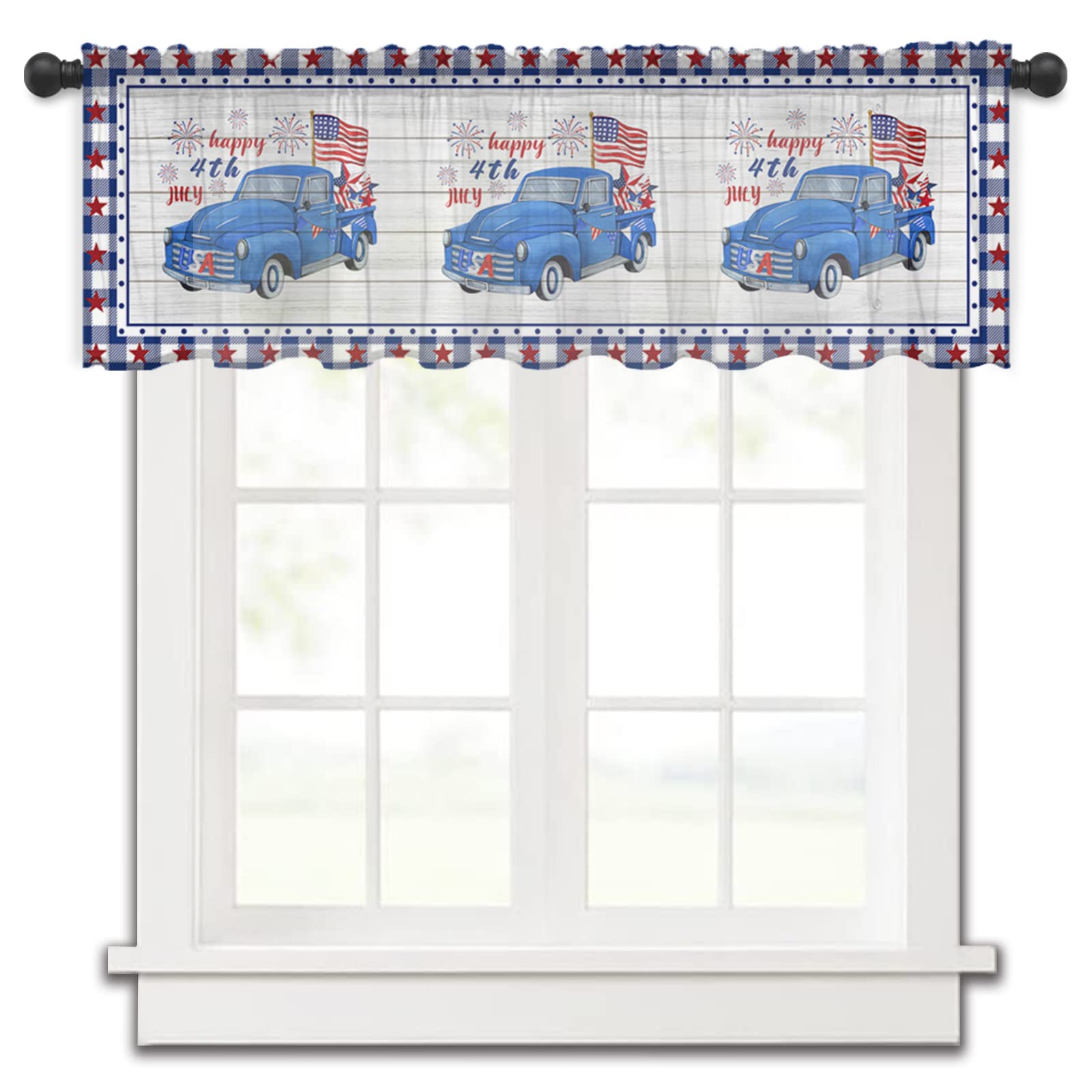 American Flag Firework Window Valances - Sheer Rod Pocket Valances for Kitchen & Bedroom (54x18 Inch) | Farmhouse Style Independence Day Decor | Soft Window Treatment for Small Windows & Curtain Panels | Perfect for Patriotic Home Decor & Seasonal Celebrations