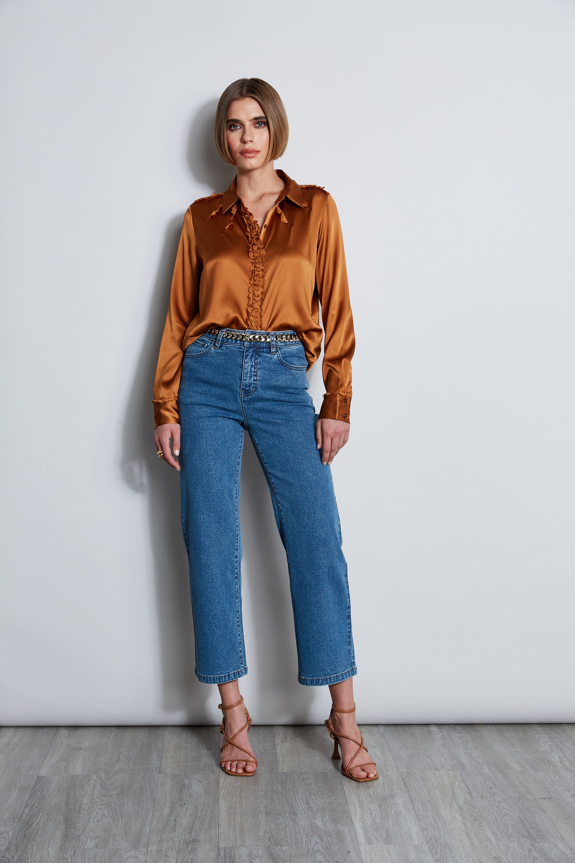 Elegant Chiffon Ruffle Silk Satin Blouse for Women - Office Wear & Evening Party Outfit