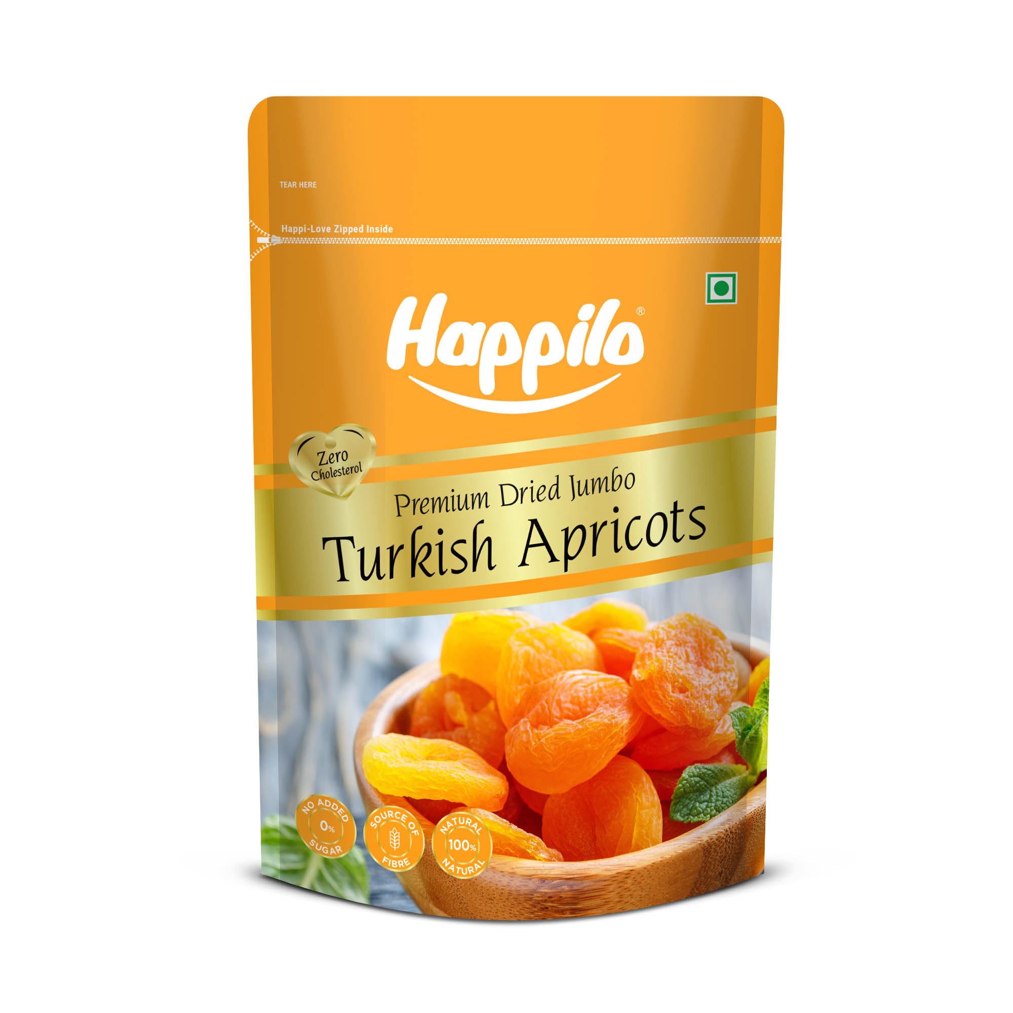 Happilo Premium Dried Turkish Apricots 200g - Vegan, Sun-Dried, Gluten Free, No Added Sugar | Perfect for Baking, Snacking, Smoothies & Healthy Recipes