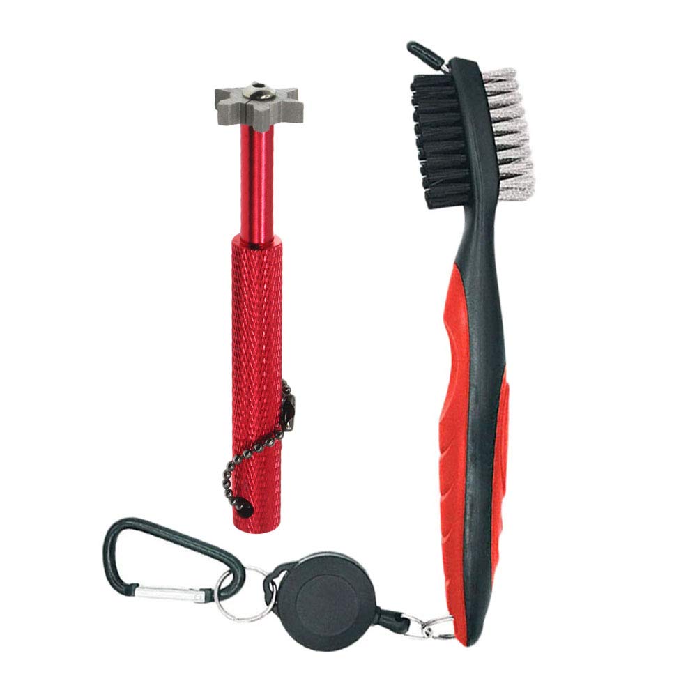 2 Ft Retractable Golf Club Brush & Groove Cleaner Set with Aluminum Carabiner - Perfect for Cleaning All Irons & Clubs | Ideal for Golf Course, Driving Range & Home Practice