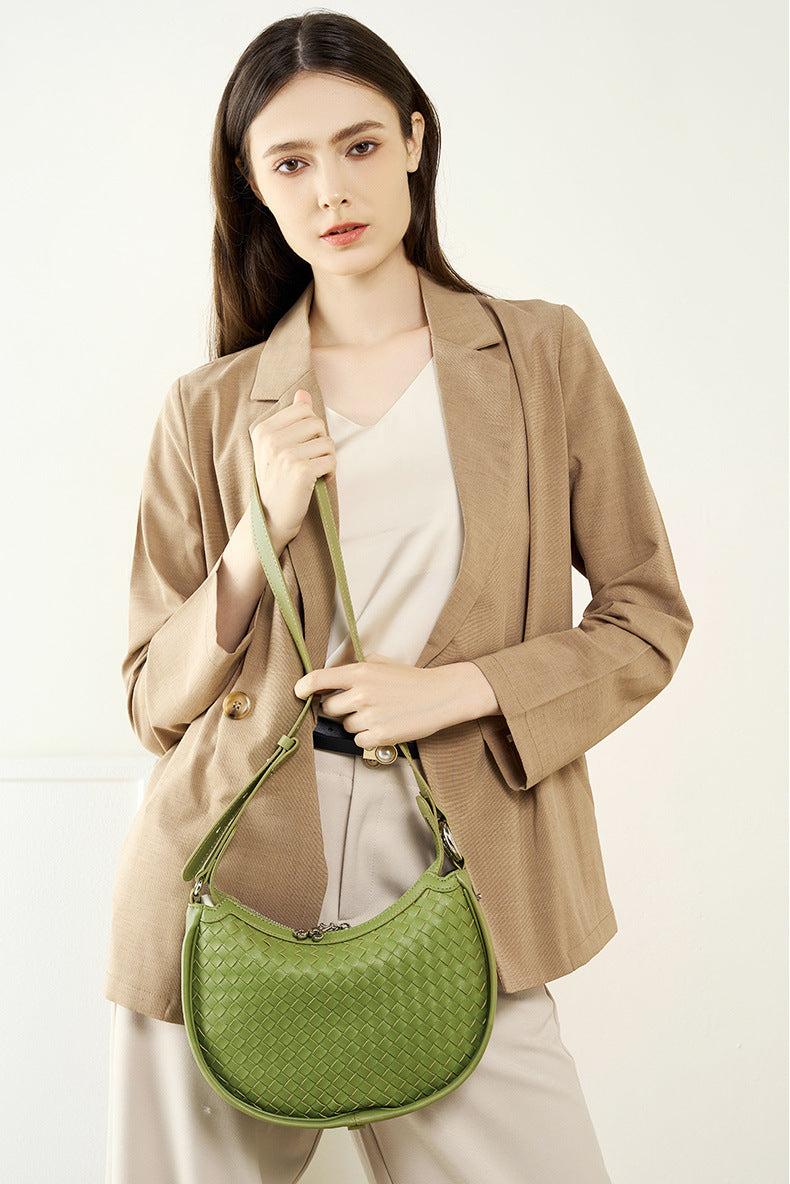 Stylish Woven Crescent Leather Crossbody Bag for Women - Perfect for Work, Travel & Everyday Use