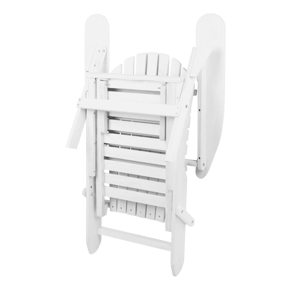 3-Piece White Wooden Adirondack Outdoor Table and Chairs Set - Perfect for Patio, Garden, Beach & Sun Lounge Relaxation