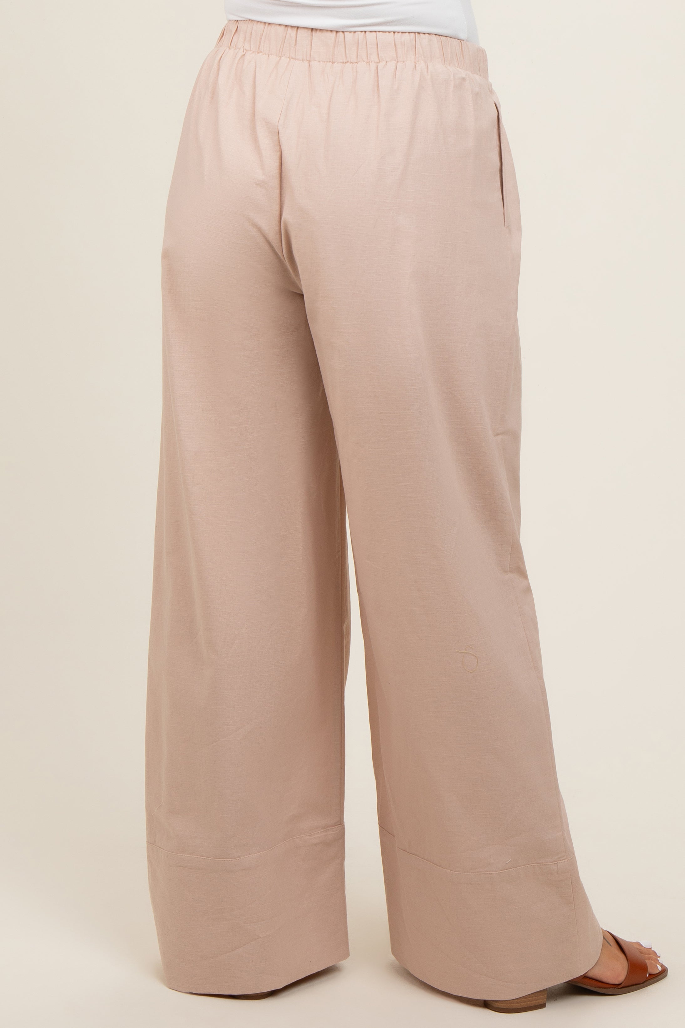 Beige Pleated Drawstring Waist Maternity Pants for Pregnancy - Comfortable Stretchy Work Pants & Casual Wear for Expecting Moms