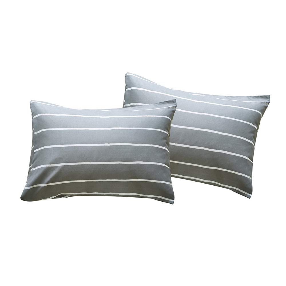 Premium Grey Twin Bed Sheets with White Stripe - 2-Piece Microfiber Bedding Set - Ultra Soft, Breathable & Wrinkle-Free Fitted Sheet & Pillowcase - Perfect for Home, Dorm, Hotel & Guest Room Use