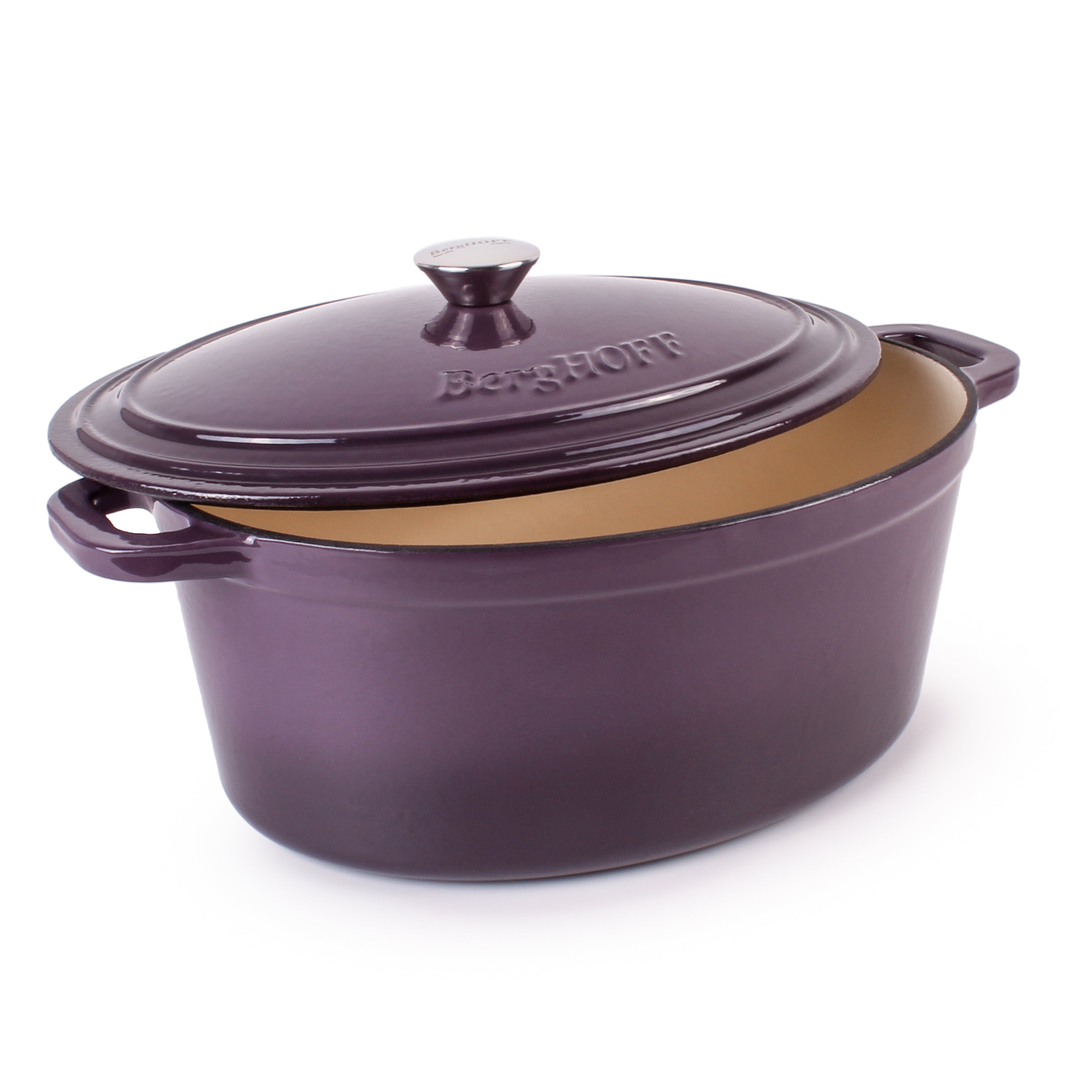 BergHOFF Neo 4-Piece Cast Iron Cookware Set with 5qt & 8qt Oval Dutch Ovens & Matching Lids - Purple | Premium Enameled Cast Iron Cookware for Braising, Stewing & Baking | Perfect for Stovetop, Oven & Camping Use