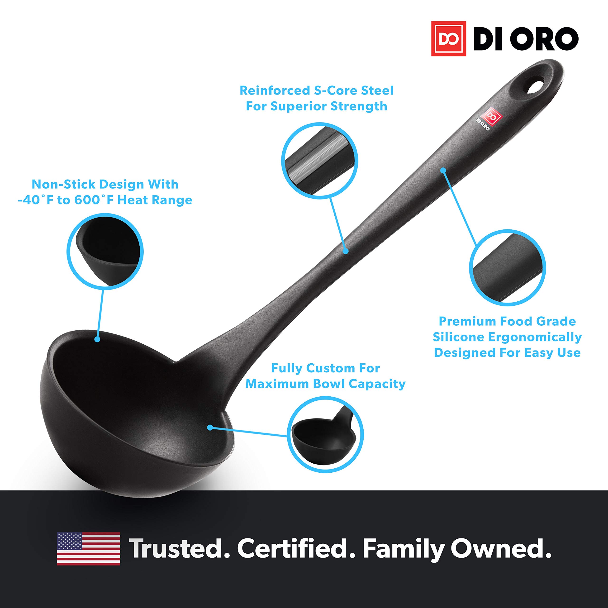 DI ORO 11-Piece Silicone Kitchen Utensil Set - 600°F Heat-Resistant Nonstick Cooking Tools with Spatula, Spoon & Ladle - BPA Free Silicone Utensils for Baking, Frying & Sauteing - Perfect for Nonstick Cookware & Everyday Kitchen Use (Black)