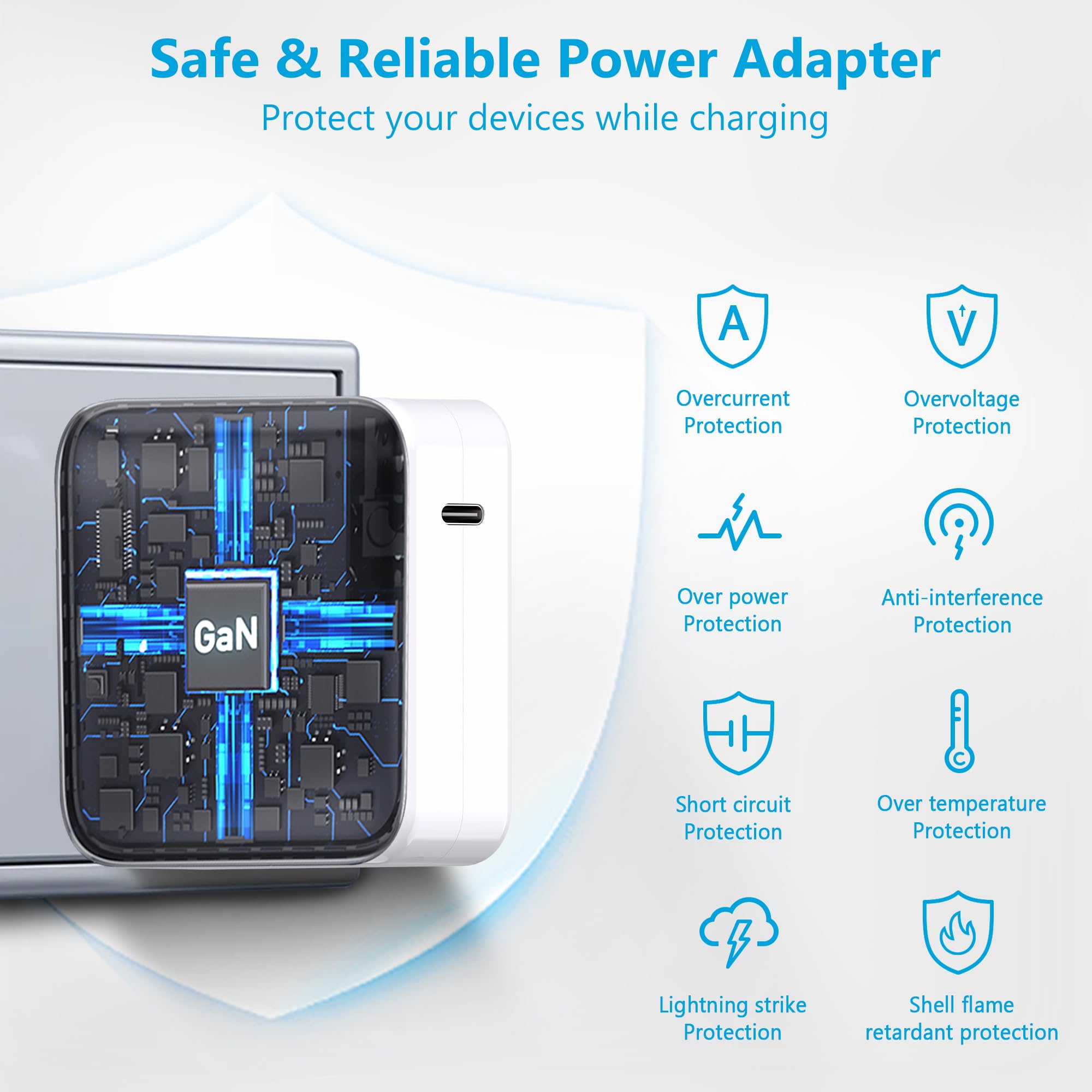 100W USB C Fast Charger for MacBook Pro/Air 16 15 14 13 Inch, iPad & Type C Devices - Travel Laptop Power Adapter with 5A Cable | Perfect for Home, Office & Business Trips