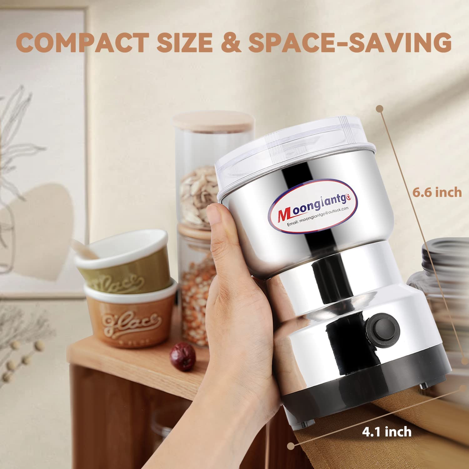 Moongiantgo 2-Pack Mini Electric Coffee Grinder for Spices, Nuts & Beans - Compact & Powerful (Silver + Blue) - Perfect for Home Kitchen, Camping & Travel Use